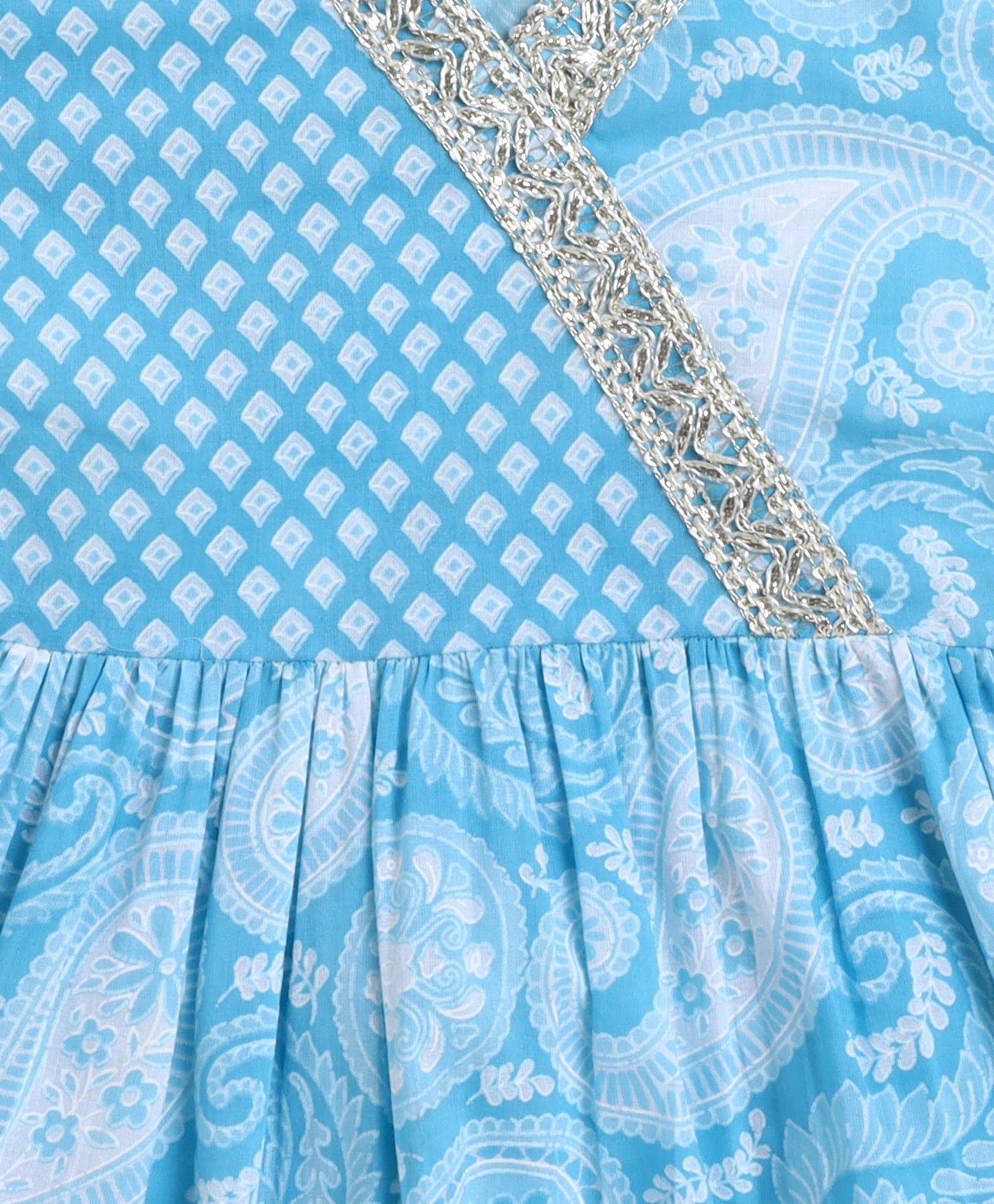 The Magic Wand Cotton Woven Floral Printed Three Fouth Sleeves Lace Embellished Kurta and Sharara Set - Blue