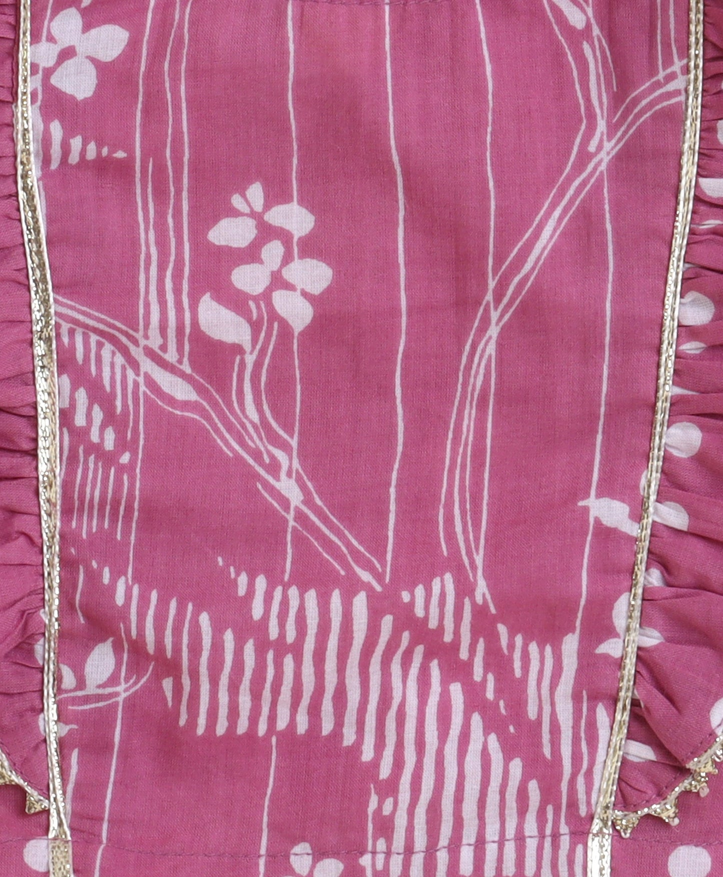 The Magic Wand Cambric Cotton Frill Sleeves Floral Printed Top and Double Layered Long Skirt Set - Pink