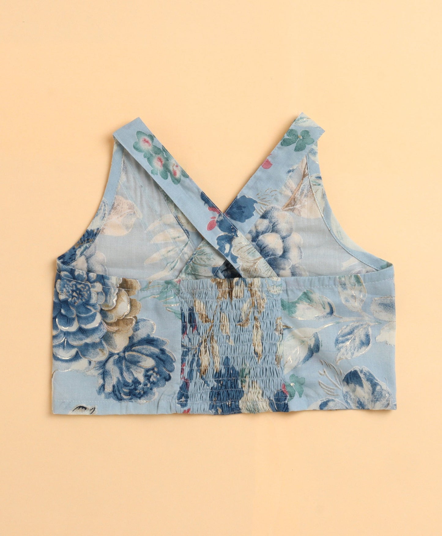 The Magic Wand Cambric Cotton Sleeveless Floral Printed Top and Long Skirt Set - Blue