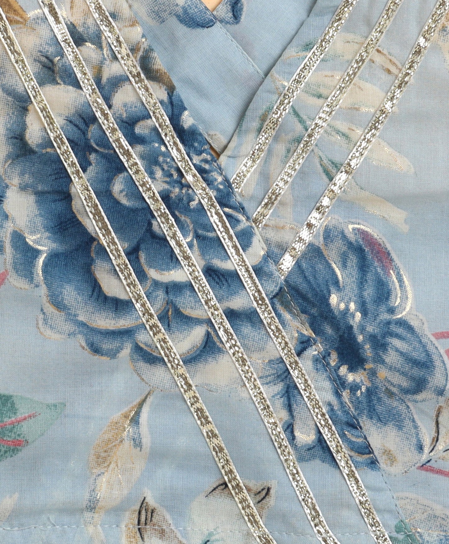 The Magic Wand Cambric Cotton Sleeveless Floral Printed Top and Long Skirt Set - Blue
