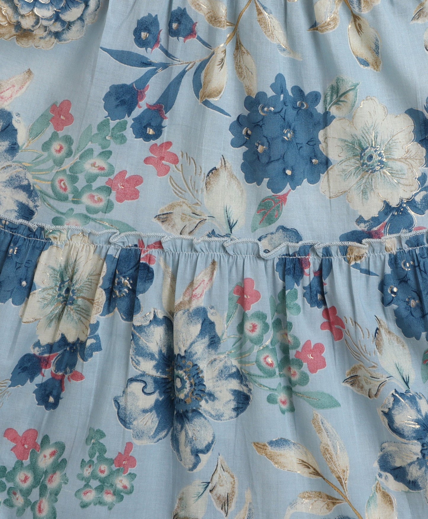 The Magic Wand Cambric Cotton Sleeveless Floral Printed Top and Long Skirt Set - Blue