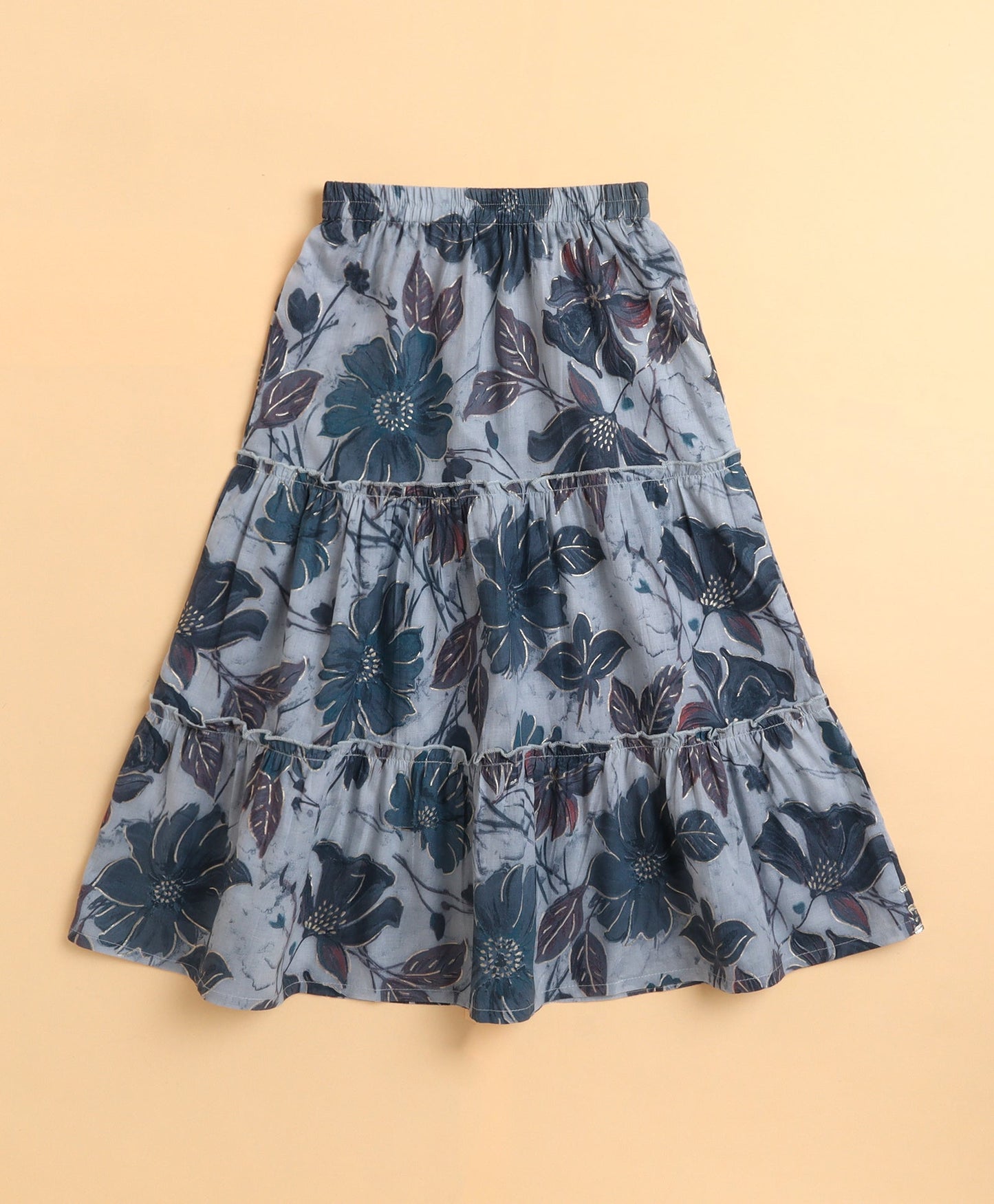 The Magic Wand Cambric Cotton Sleeveless Floral Printed Top and Long Skirt Set - Grey