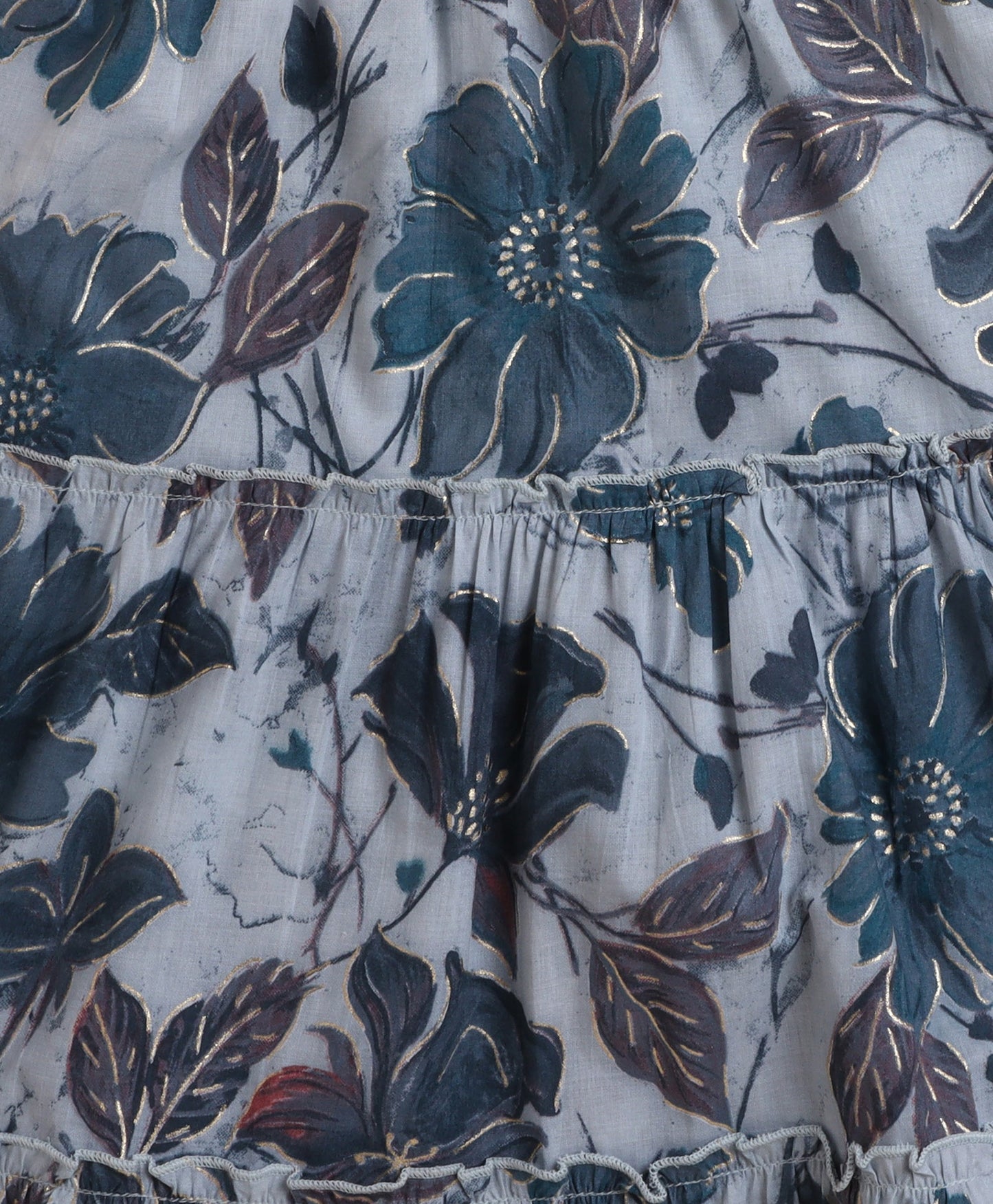 The Magic Wand Cambric Cotton Sleeveless Floral Printed Top and Long Skirt Set - Grey