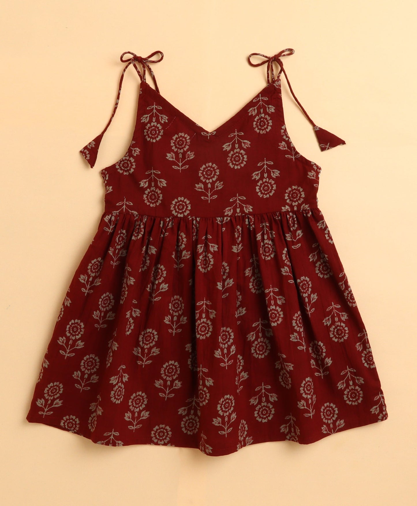 The Magic Wand Cambric Cotton Shoulder Tie Ups Floral Printed Kurta Sharara Set- Maroon