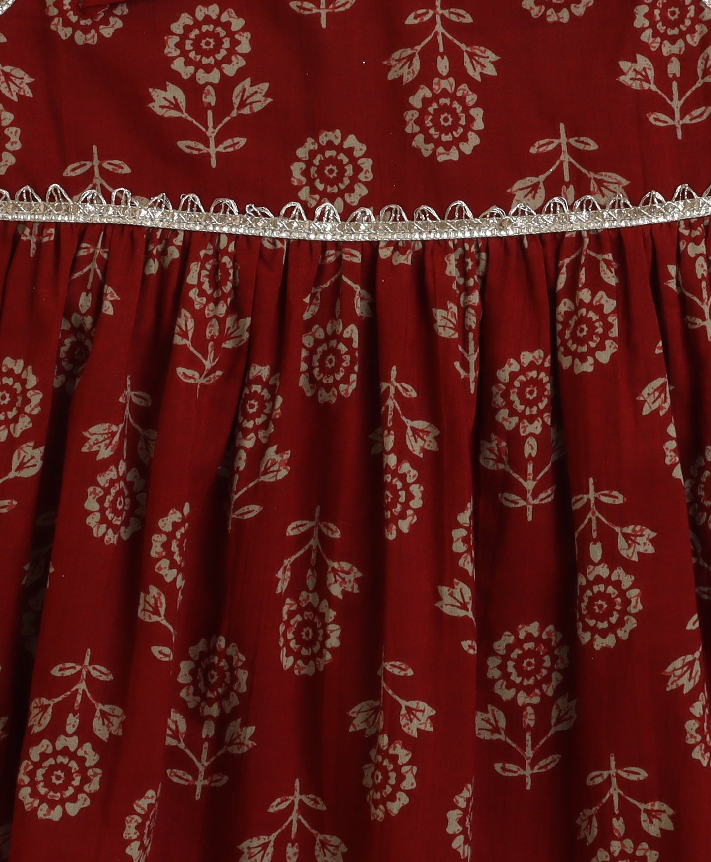 The Magic Wand Cambric Cotton Shoulder Tie Ups Floral Printed Kurta Sharara Set- Maroon