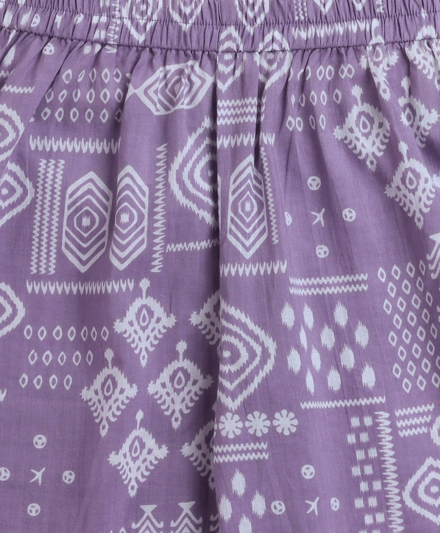 Cambric Cotton Flutter Sleeves Printed Top and Bottom Co-ord Set - Purple
