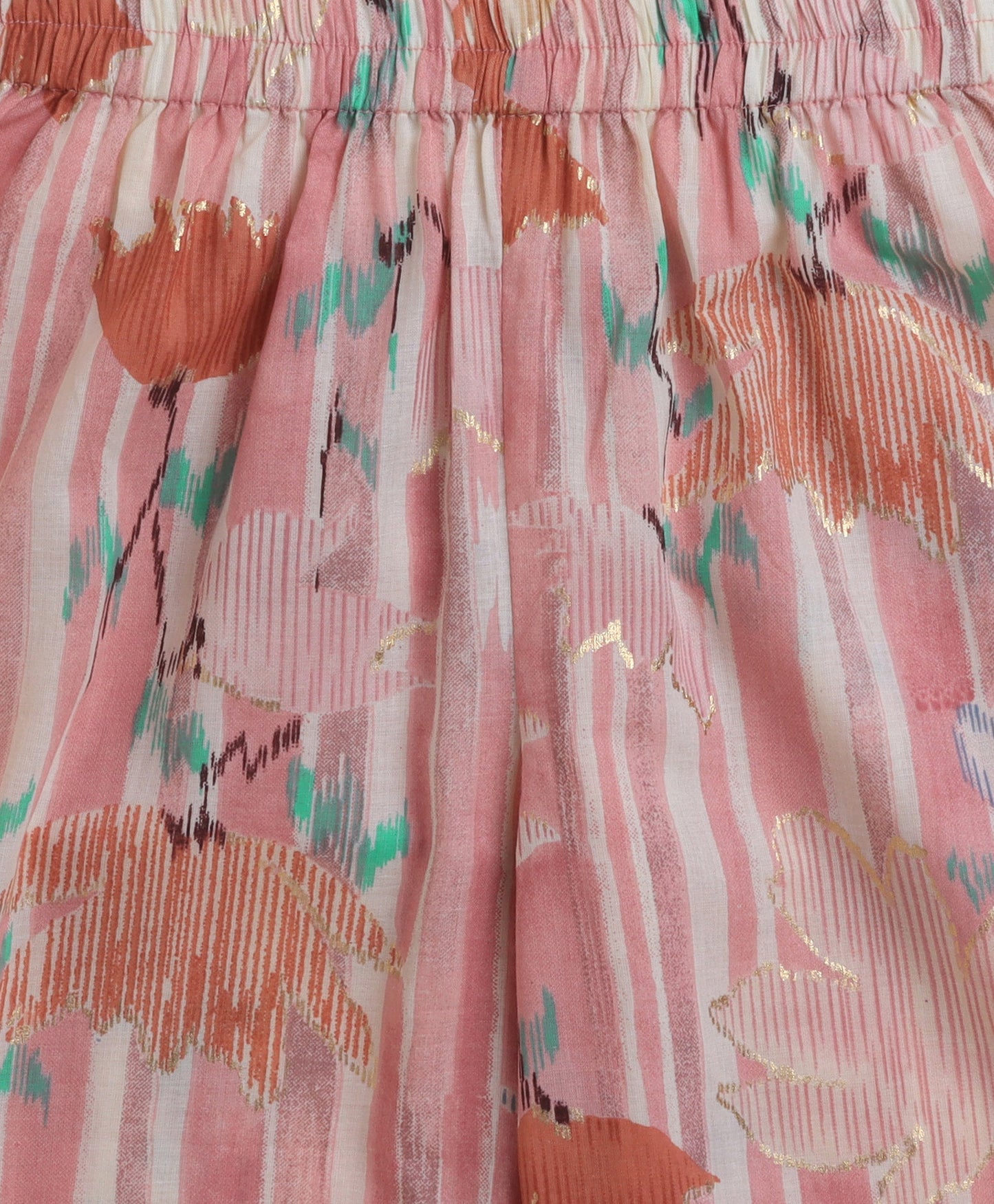 Cambric Cotton Flutter Sleeves Printed Top and Bottom Co-ord Set - Pink