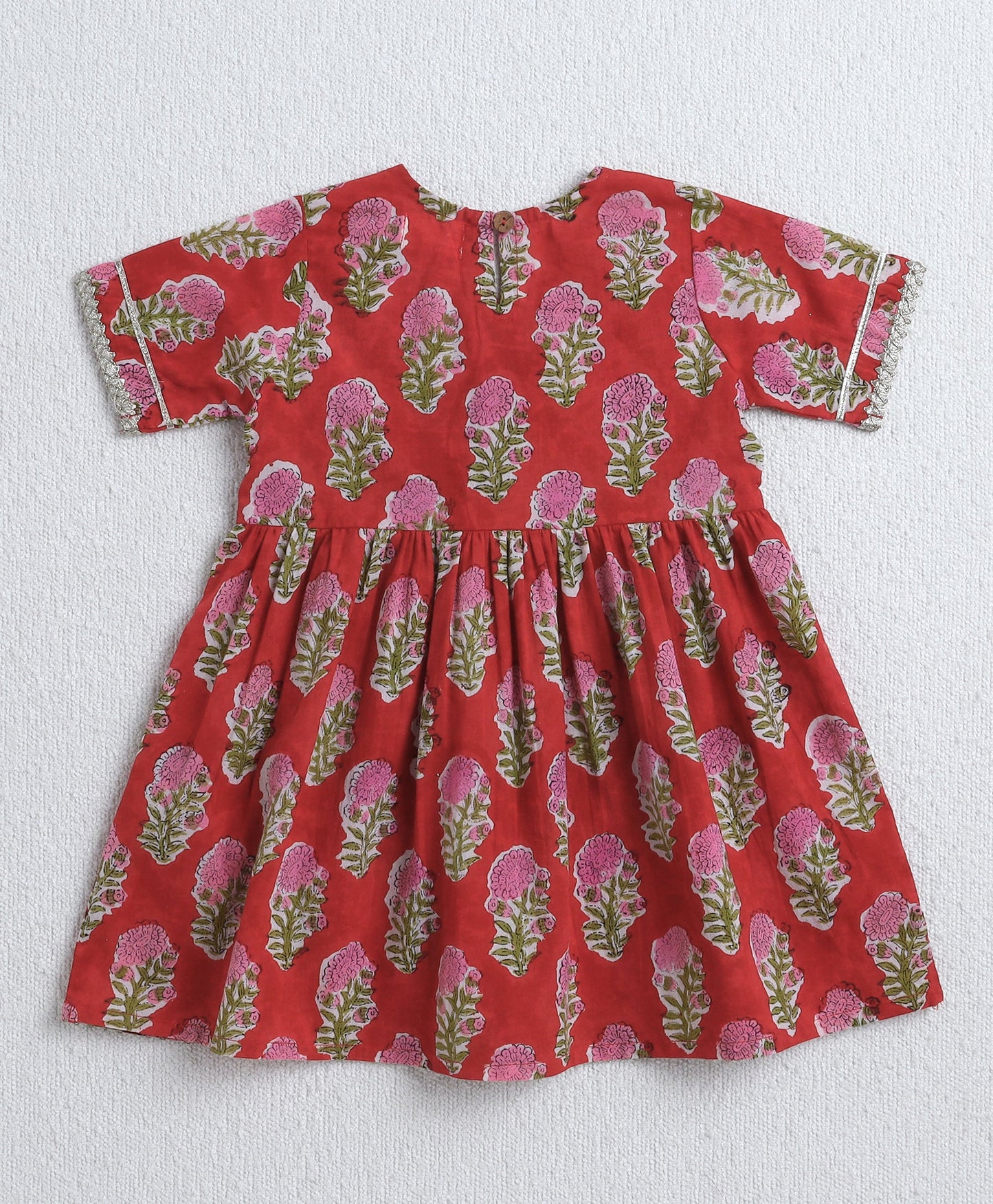The Magic Wand Cambric Cotton Half Sleeves Hand Block Printed Gota Lace Kurta and Sharara with Dupatta Set - Red