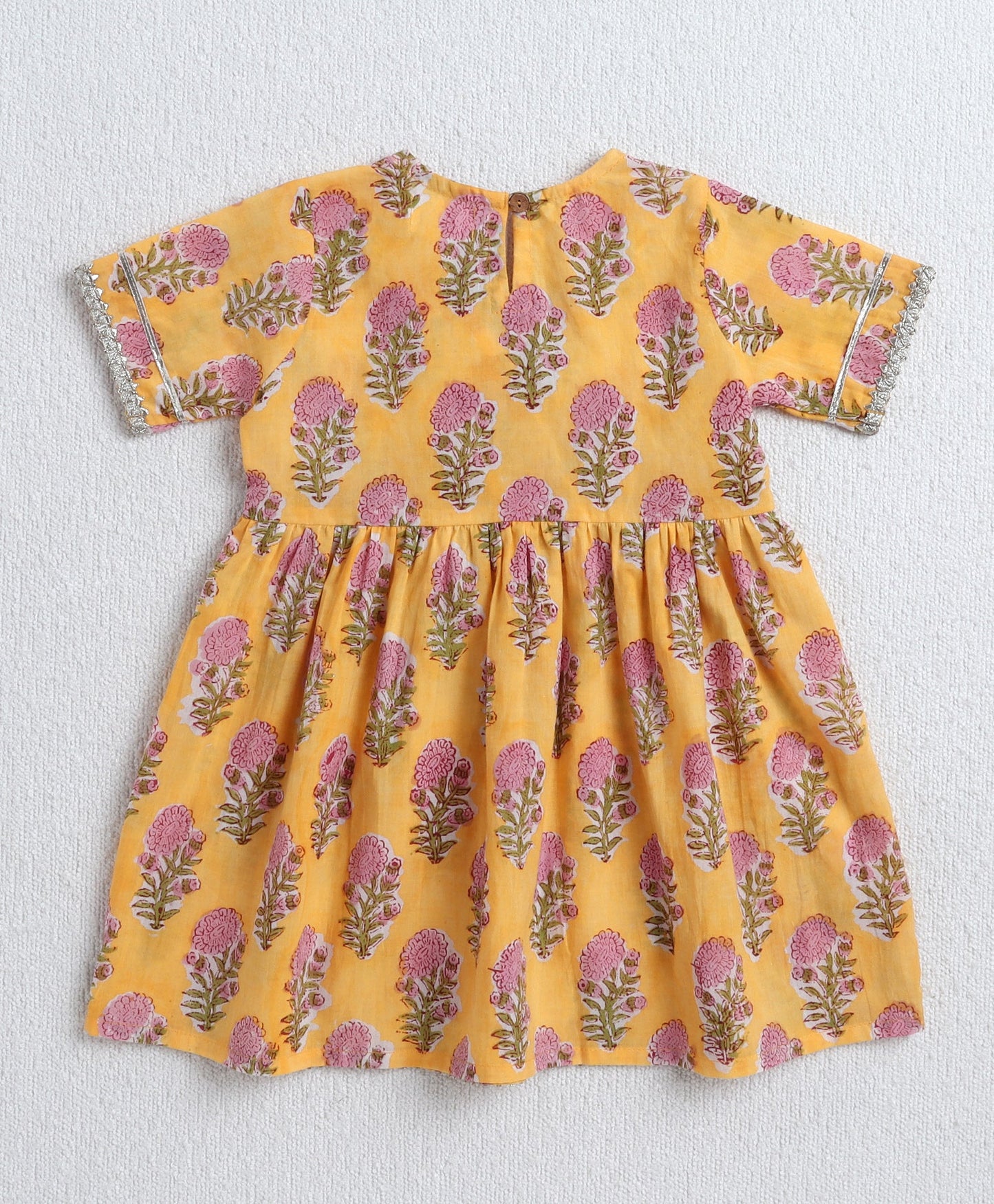 The Magic Wand Cambric Cotton Half Sleeves Hand Block Printed Gota Lace Kurta and Sharara with Dupatta Set - Yellow