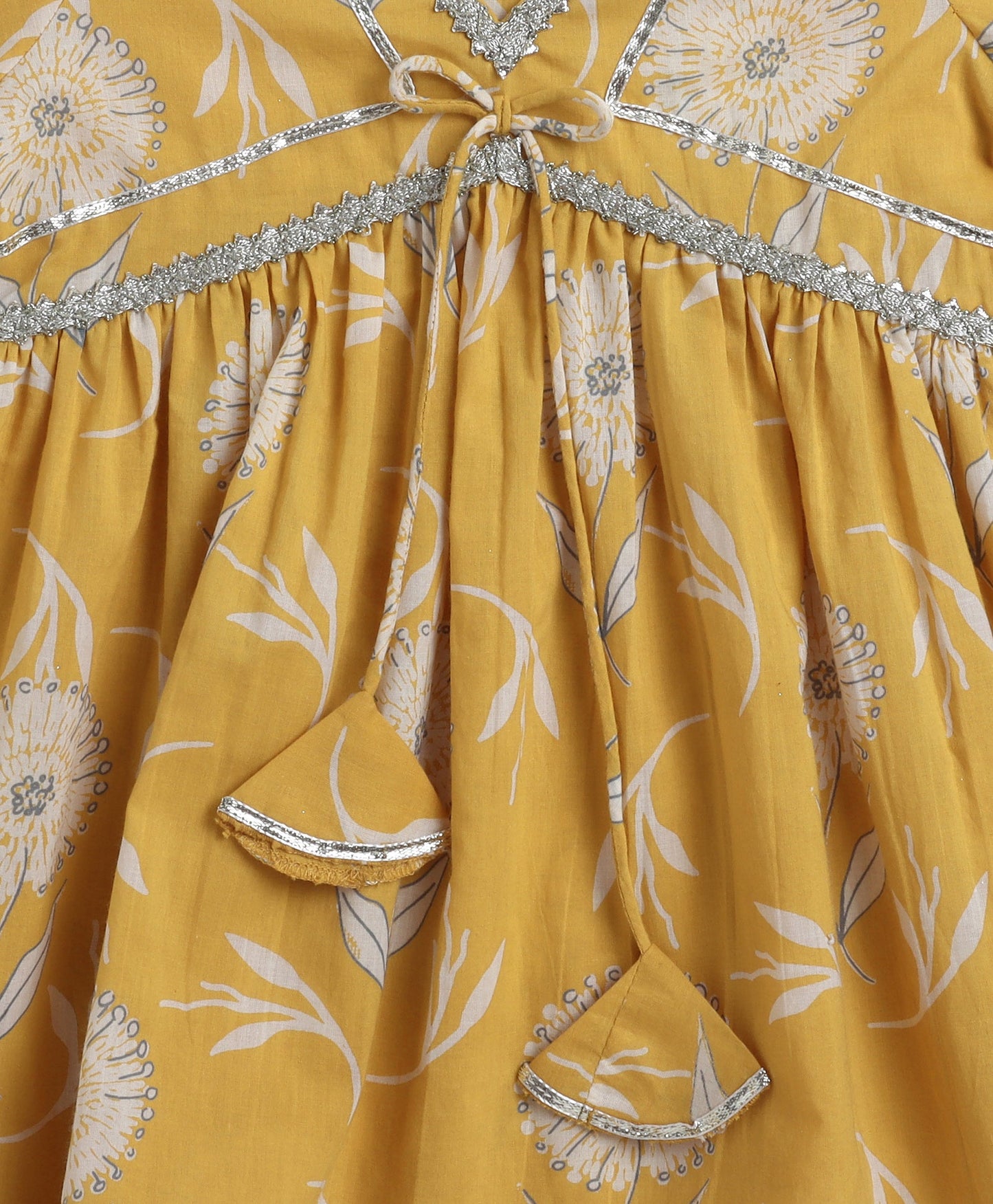 The Magic Wand Cambric Cotton Half Sleeves Hand Block Printed Gota Lace Kurta and Sharara with Dupatta Set - Mustard