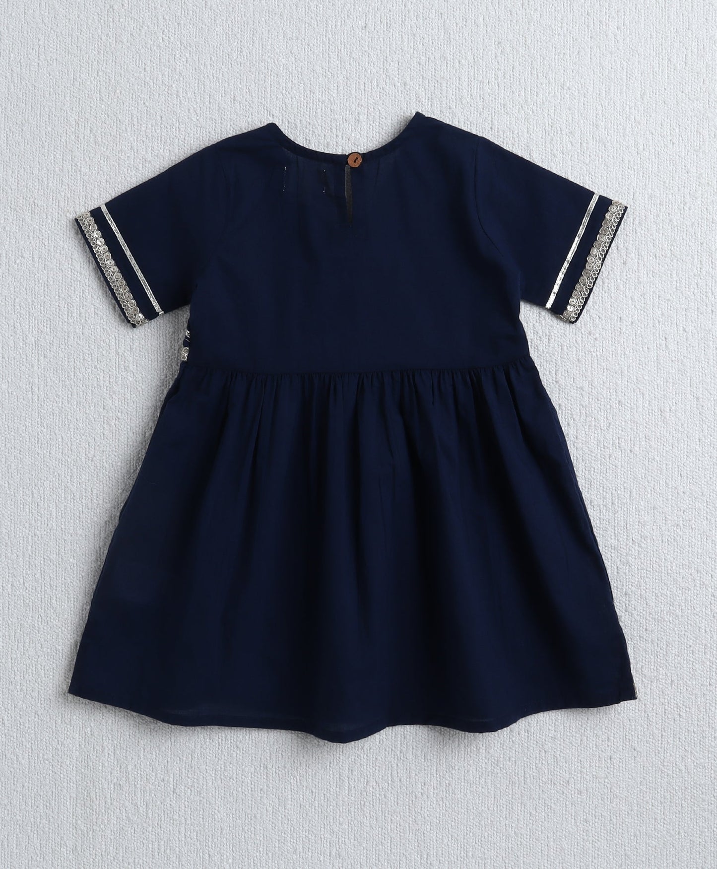 The Magic Wand Cotton Woven Half Sleeves Solid Kurta & Floral Printed Ballon Pant with Dupatta- Navy Blue