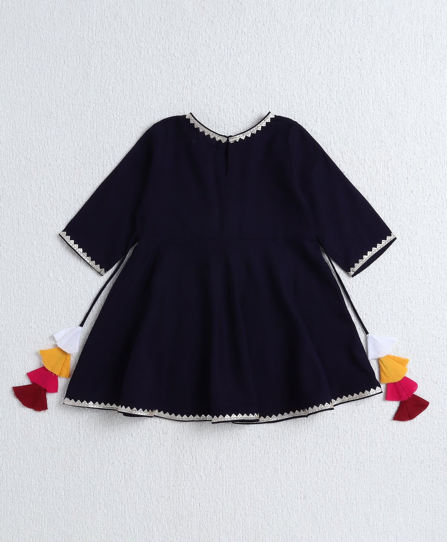 The Magic Wand Rayon Woven Elbow Sleeves Solid Anarkali Kurta with Dhoti Pants- Navy Blue