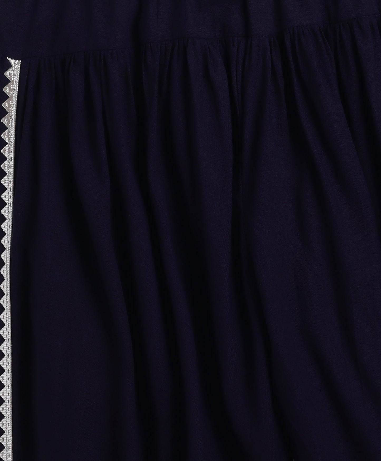 Rayon Woven Elbow Sleeves Solid Anarkali Kurta with Dhoti Pants- Navy Blue