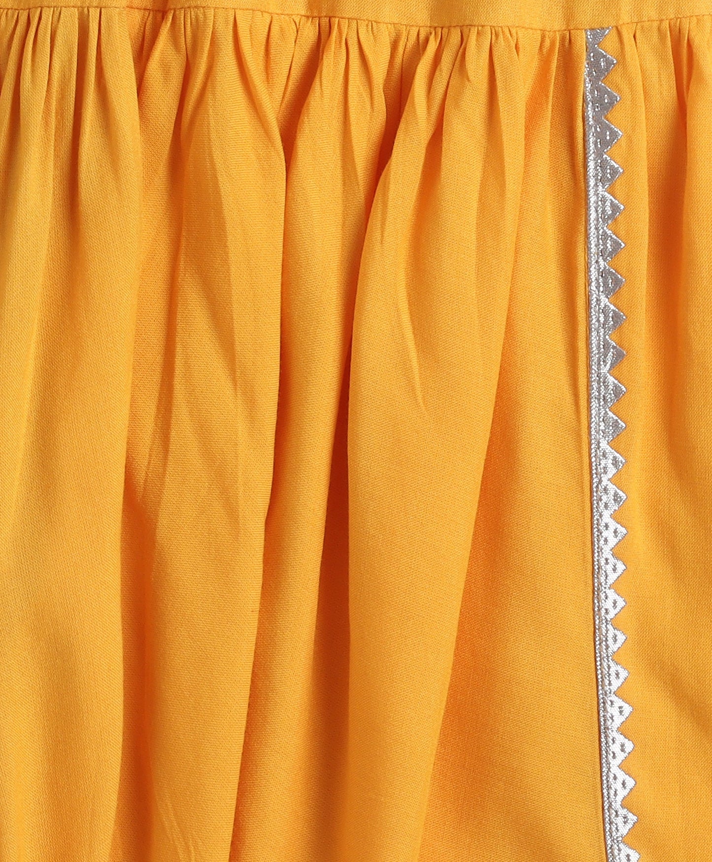 Rayon Woven Elbow Sleeves Solid Anarkali Kurta with Dhoti Pants- Yellow
