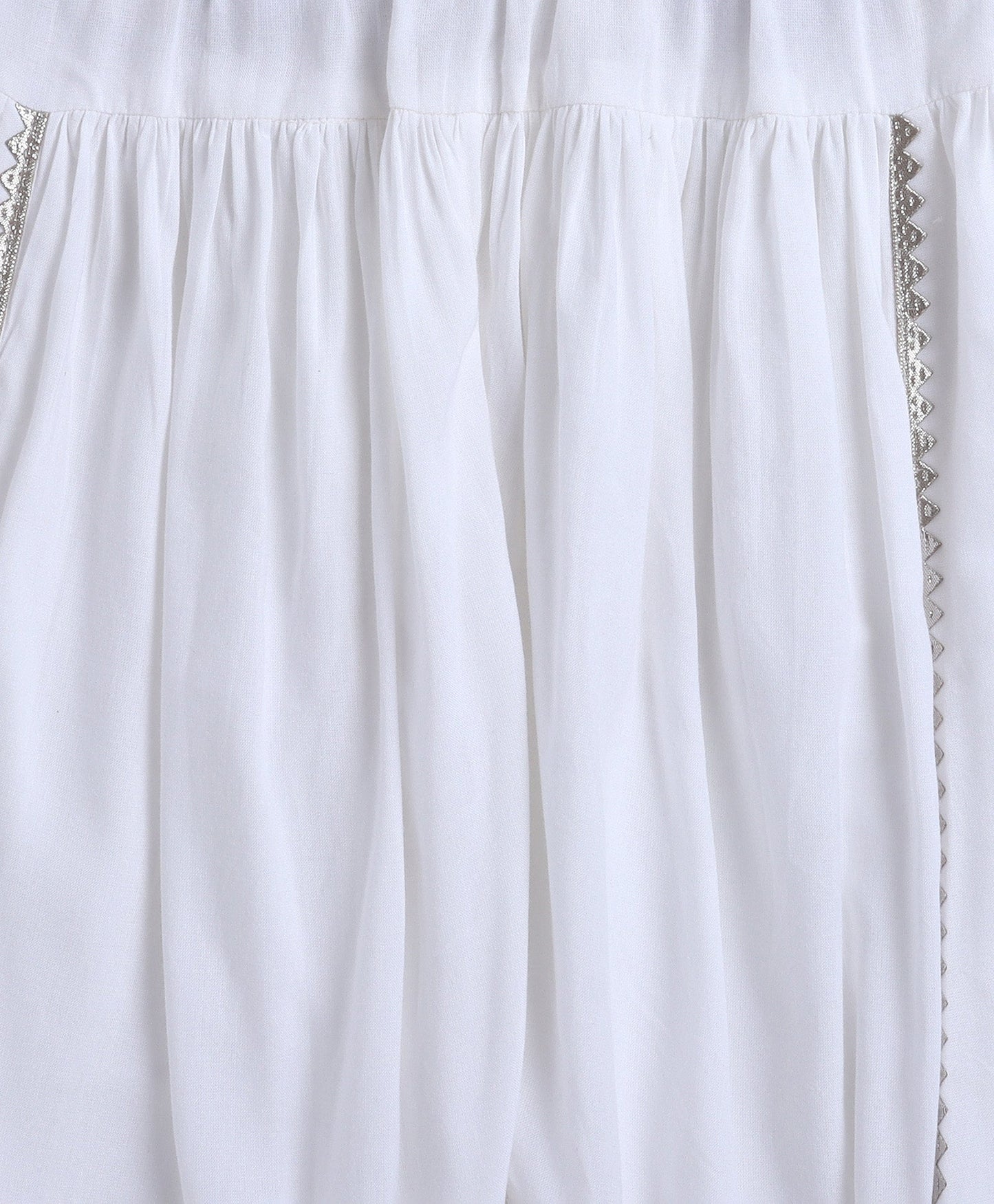 Rayon Woven Elbow Sleeves Solid Anarkali Kurta with Dhoti Pants- White