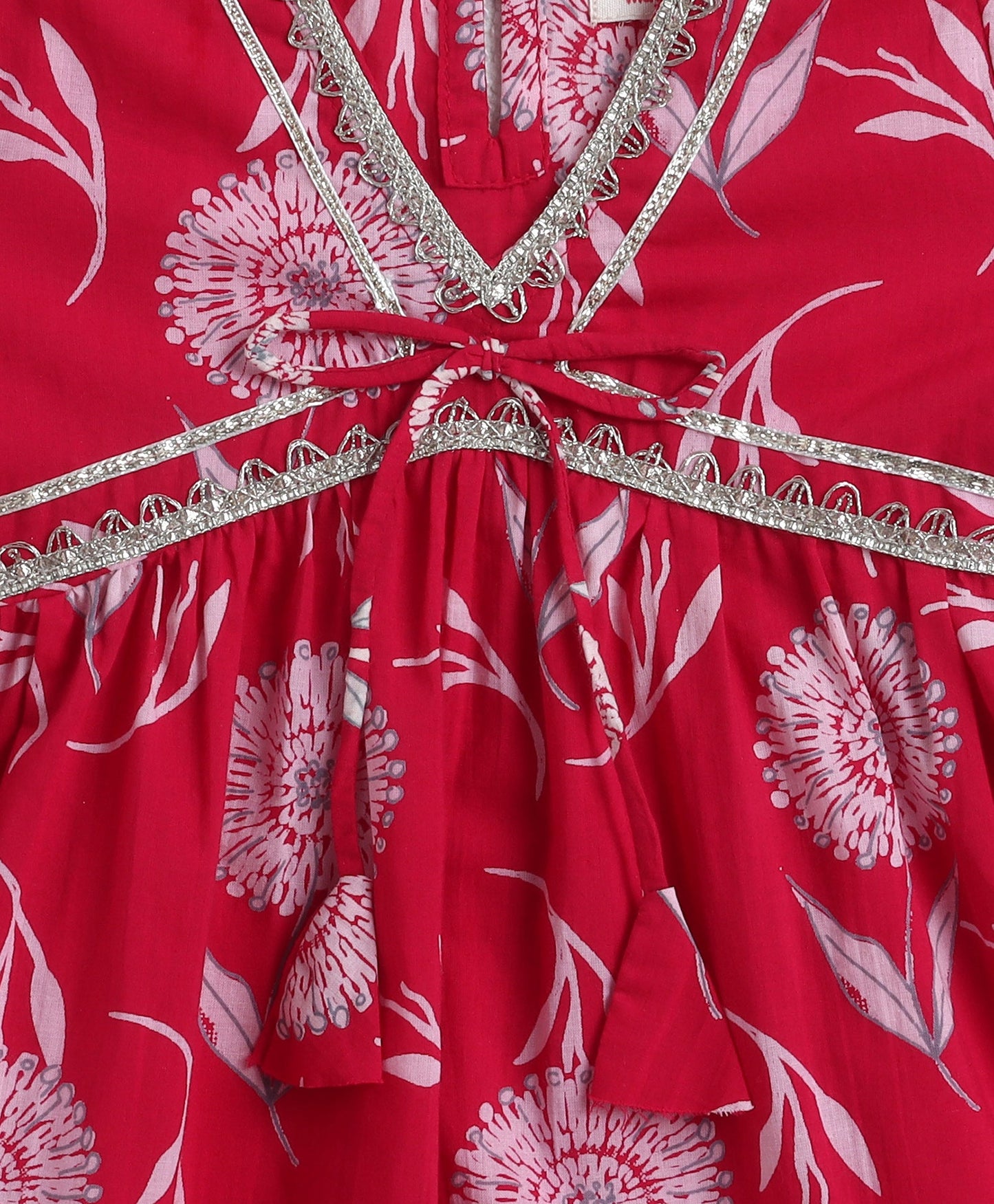 The Magic Wand Cotton Woven Half Sleeves Floral Printed Kurti & Sharara Set with Dupatta- Fuchsia