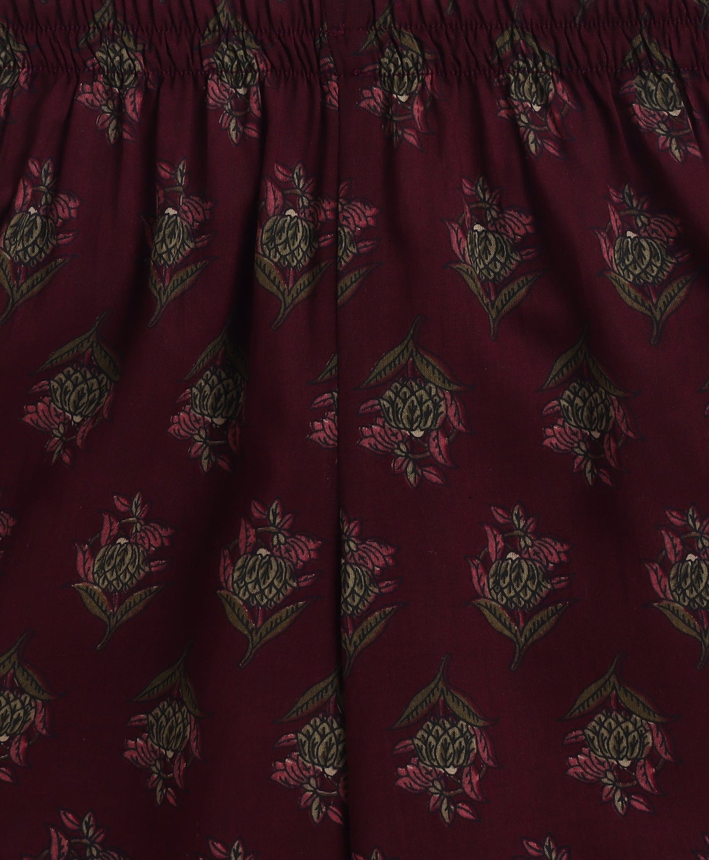 Cotton Woven Three Fourth Sleeves AII Over Printed Top and Bottom Set- Wine