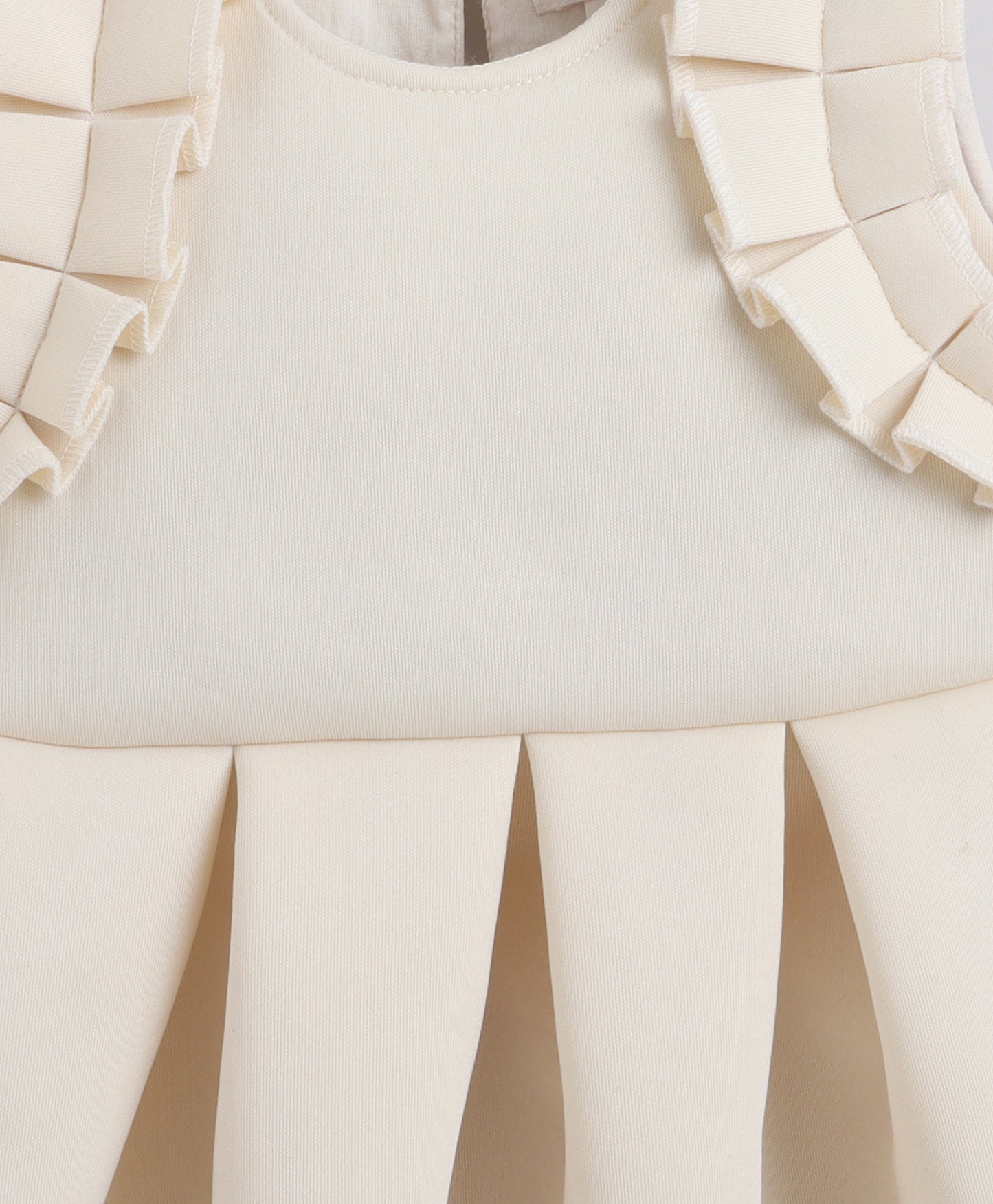 The Magic Wand Woven Ruffle Sleeves Pleated Scuba Party Dress - Off White