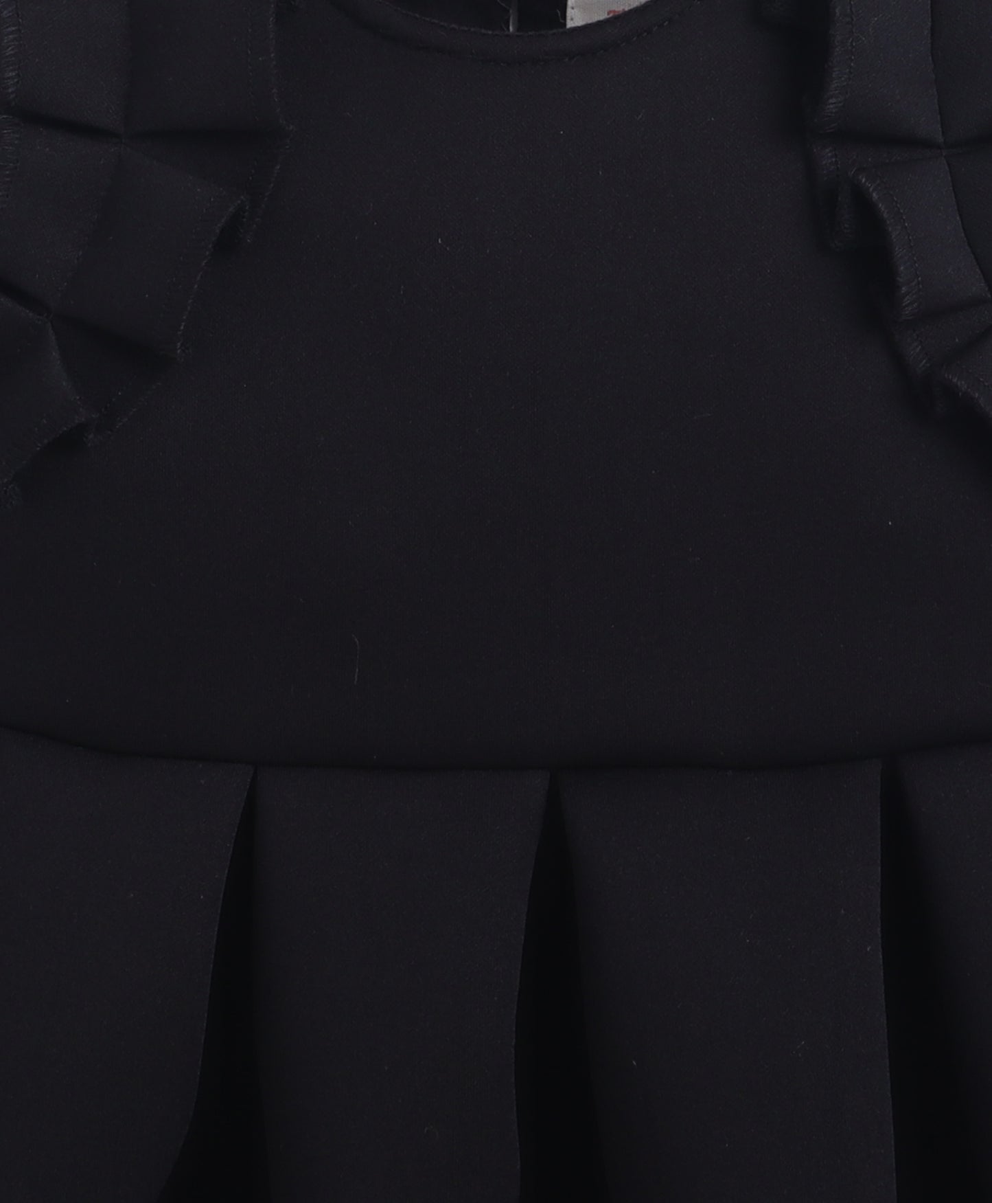 The Magic Wand Woven Ruffle Sleeves Pleated Scuba Party Dress - Black