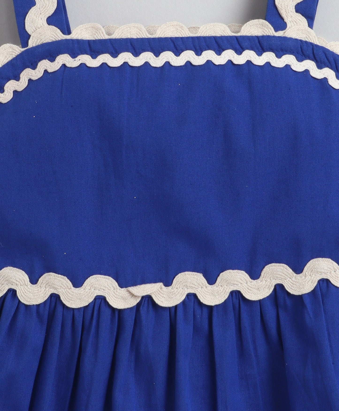 The Magic Wand Cotton Woven Strappy Ric Rac Gathered Dress - Royal Blue