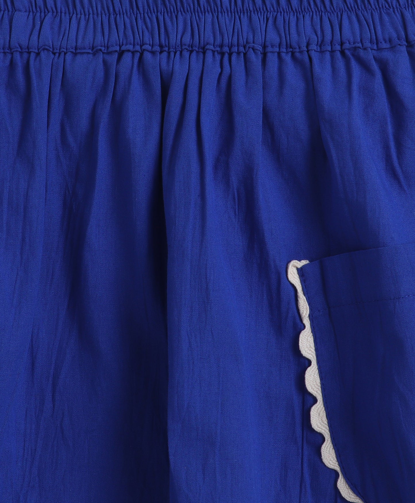 The Magic Wand Cotton Woven Ruffle Sleeves Ric Rac Gathered Top And Skirt Set - Royal Blue