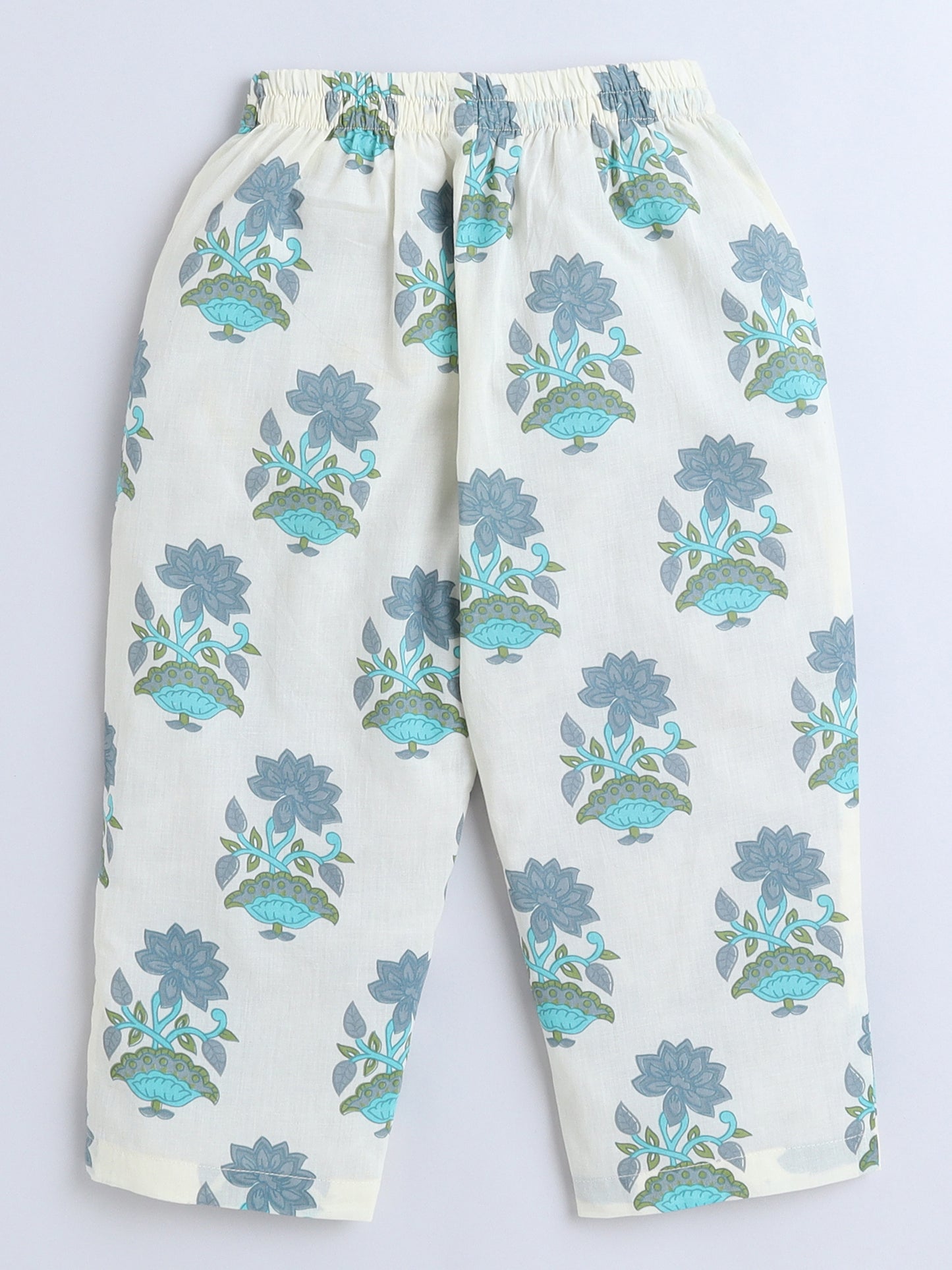 Floral Printed Cotton Lace Embelished 3/4th Sleeves Top and Pant Night Wear Lounge Wear Set For Girls Green