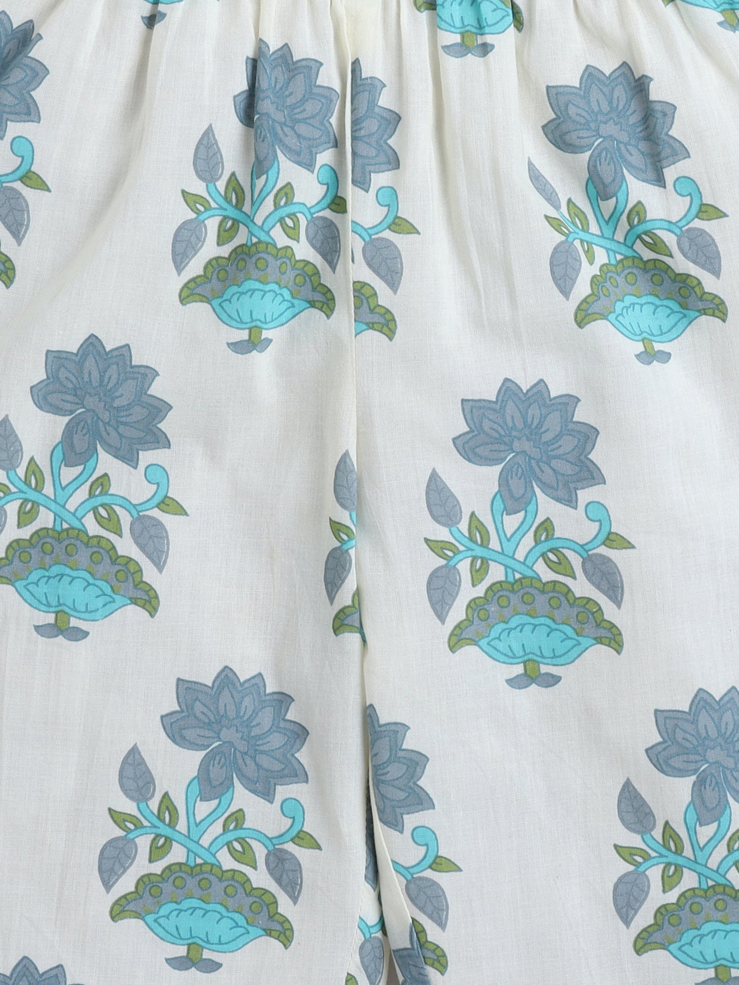 Floral Printed Cotton Lace Embelished 3/4th Sleeves Top and Pant Night Wear Lounge Wear Set For Girls Green