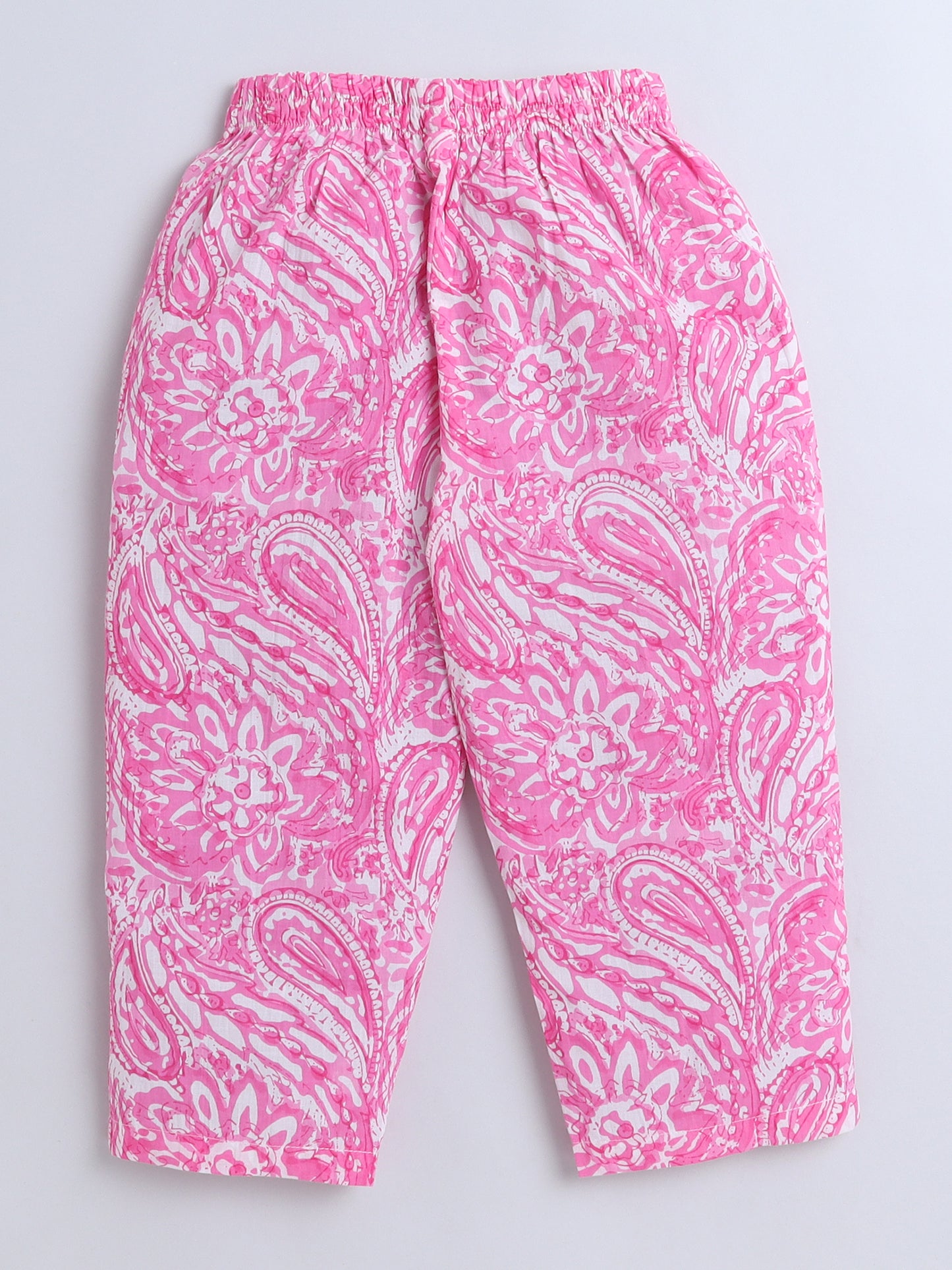 Cotton Floral Printed Lace Embelished 3/4th Sleeves Top and Pant Night Wear Lounge Wear Set For Girls Pink