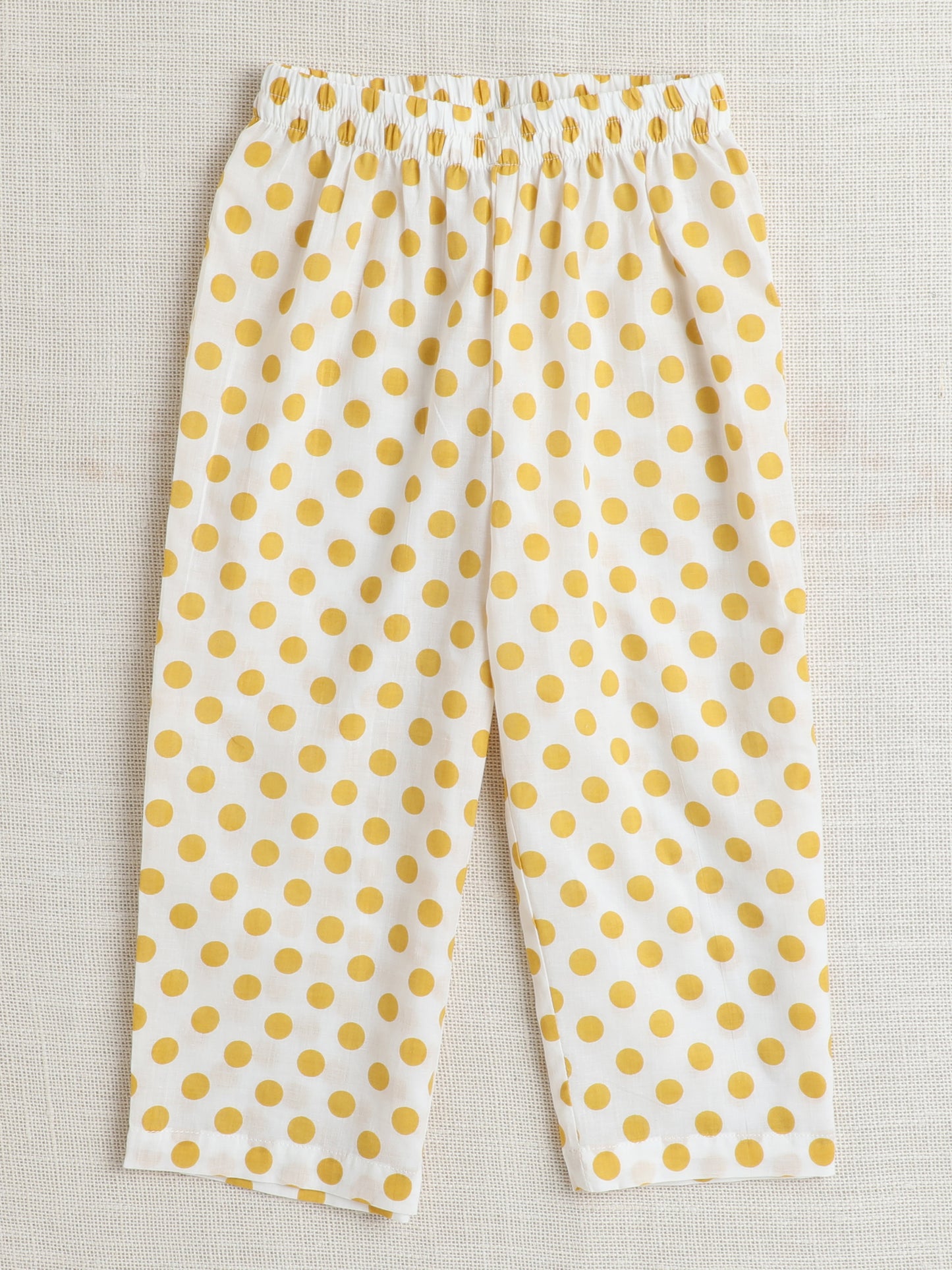 Full Sleeves Floral Print Kurta and Polka Dot Pant Set- Yellow