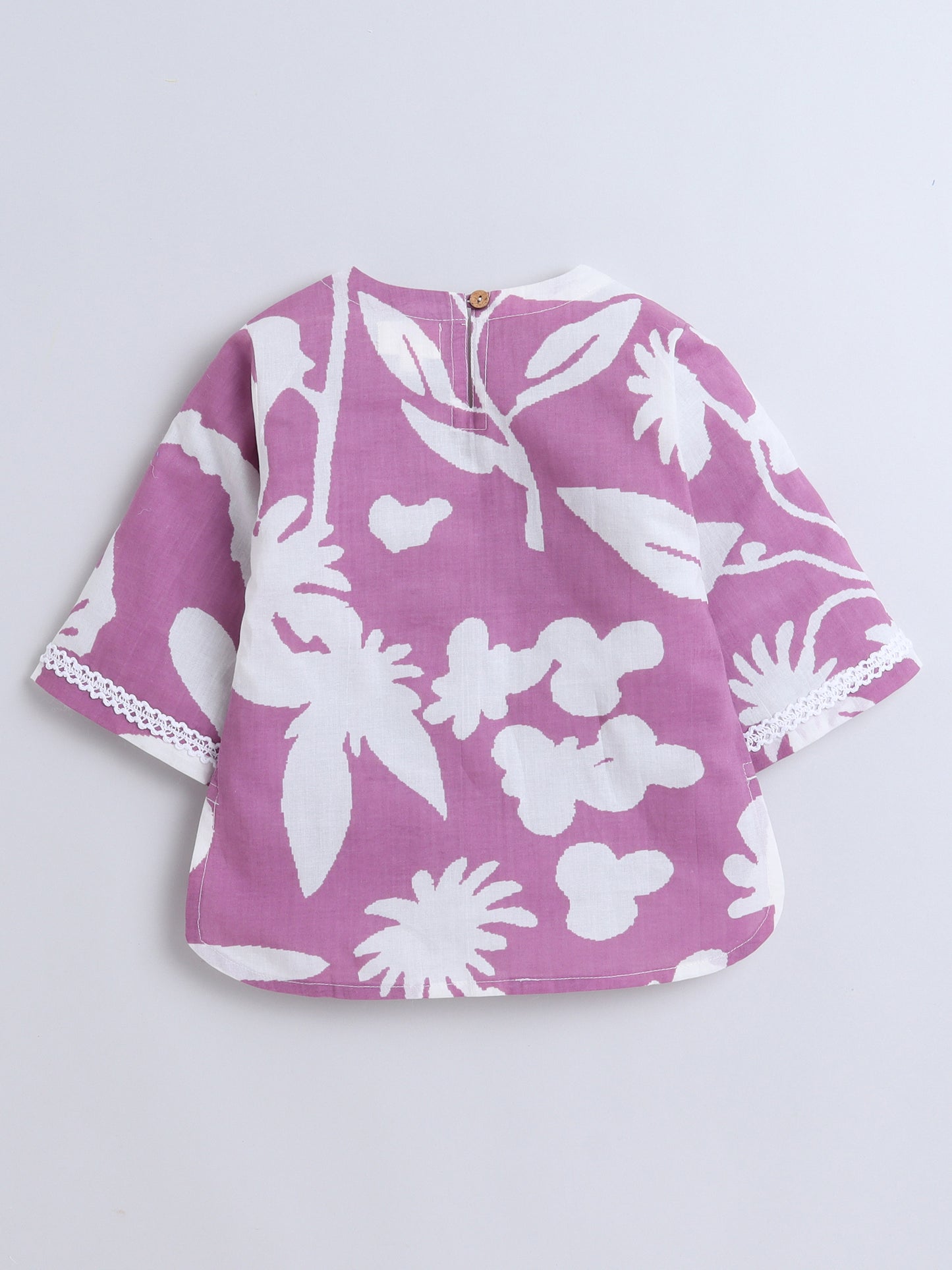 Three forth Sleeves Floral Printed Top and Polka Dot Palazzo Set-Purple