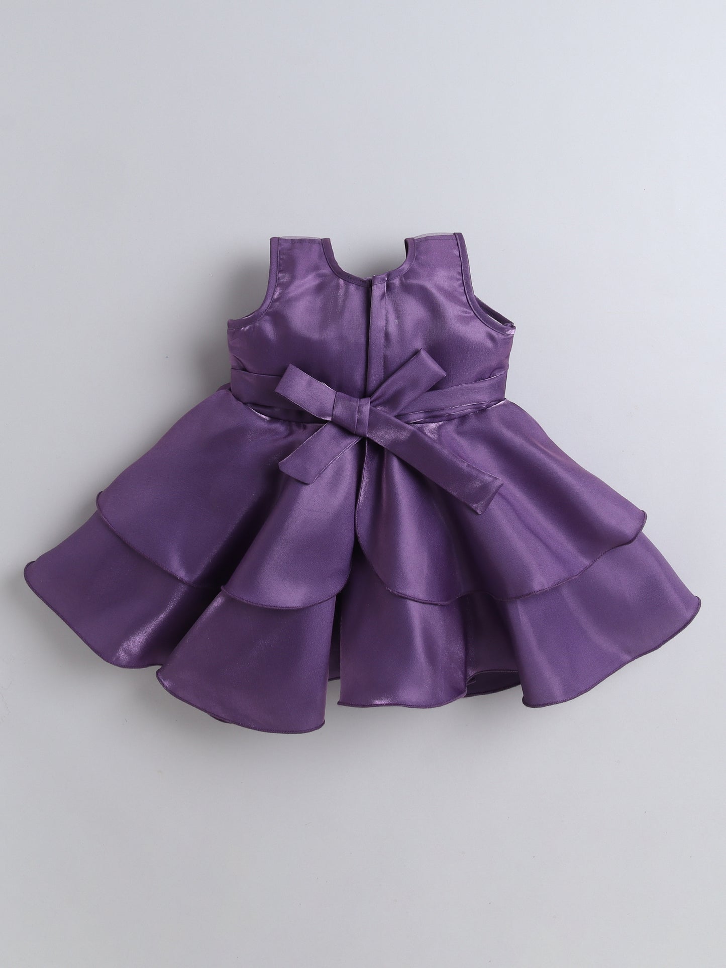 Sleevless Ruffle Party Dress with Bow Embelishment Lavendar