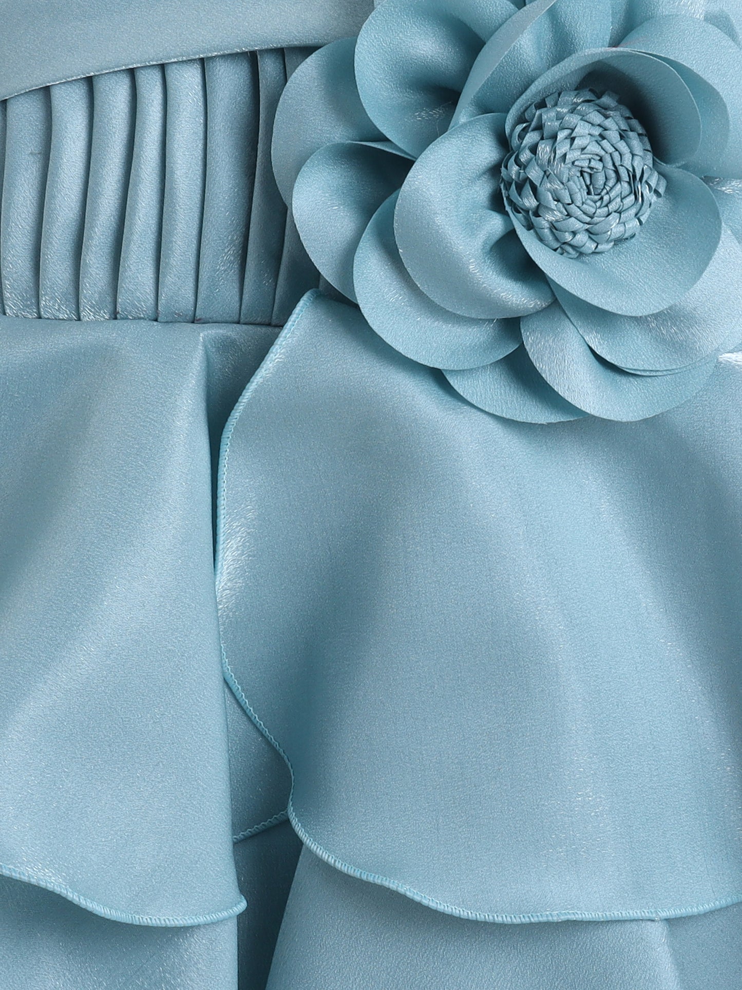 Sleevless Ruffle Party Dress with Bow Embelishment Blue