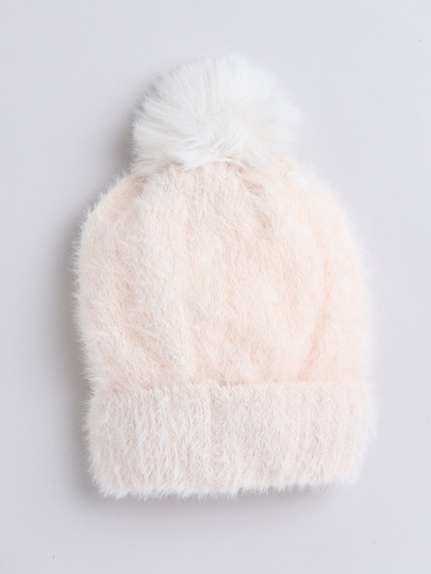 Kids Cute Fox Design Woolen Cap With Pom Pom Off White