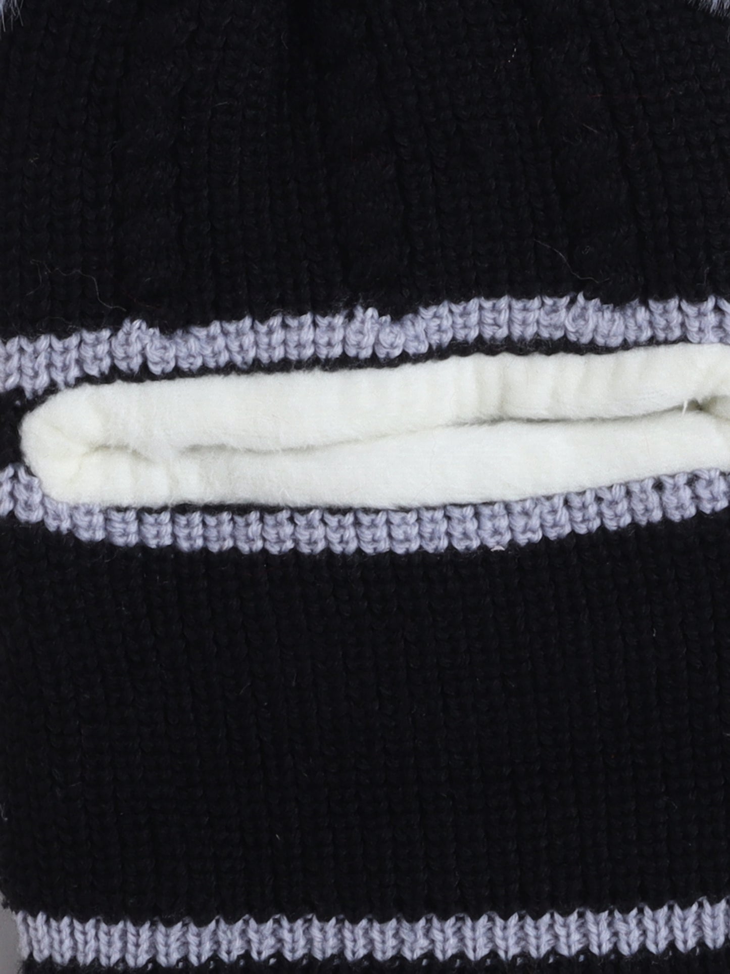 Kids Stipes Design Monkey Cap With Pom Pom Black