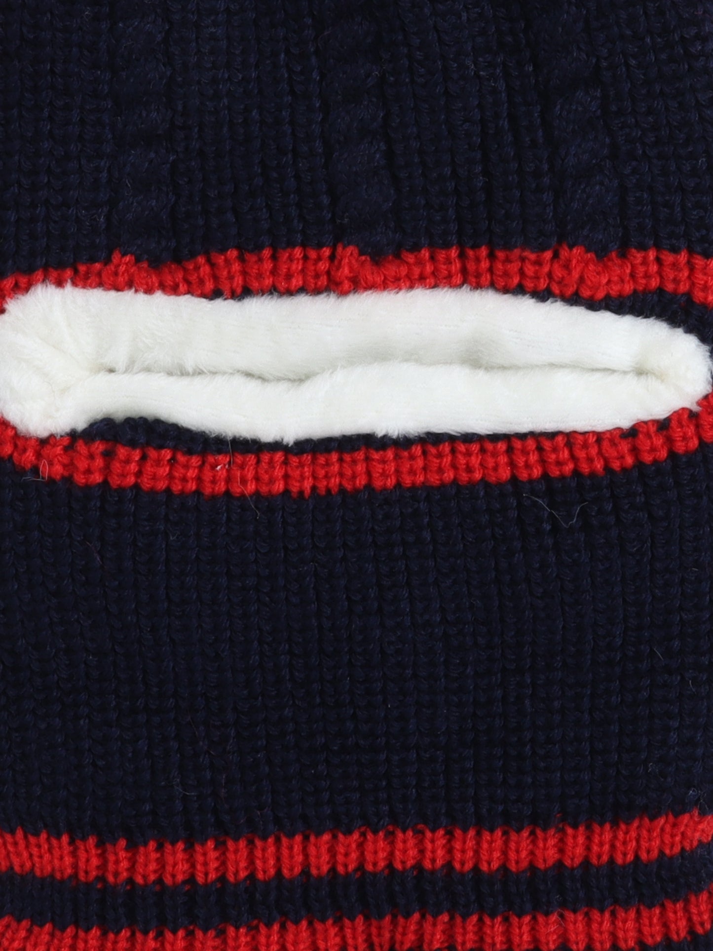 Kids Stipes Design Monkey Woolen Cap With Pom Pom Navy Blue