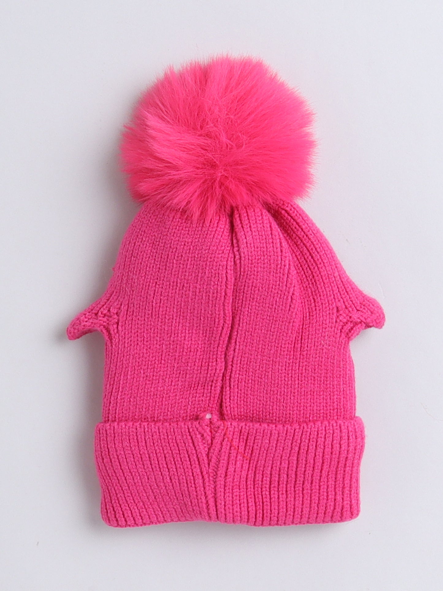 Kids Cute Penguin Design Woolen Cap With Pom Pom Pink