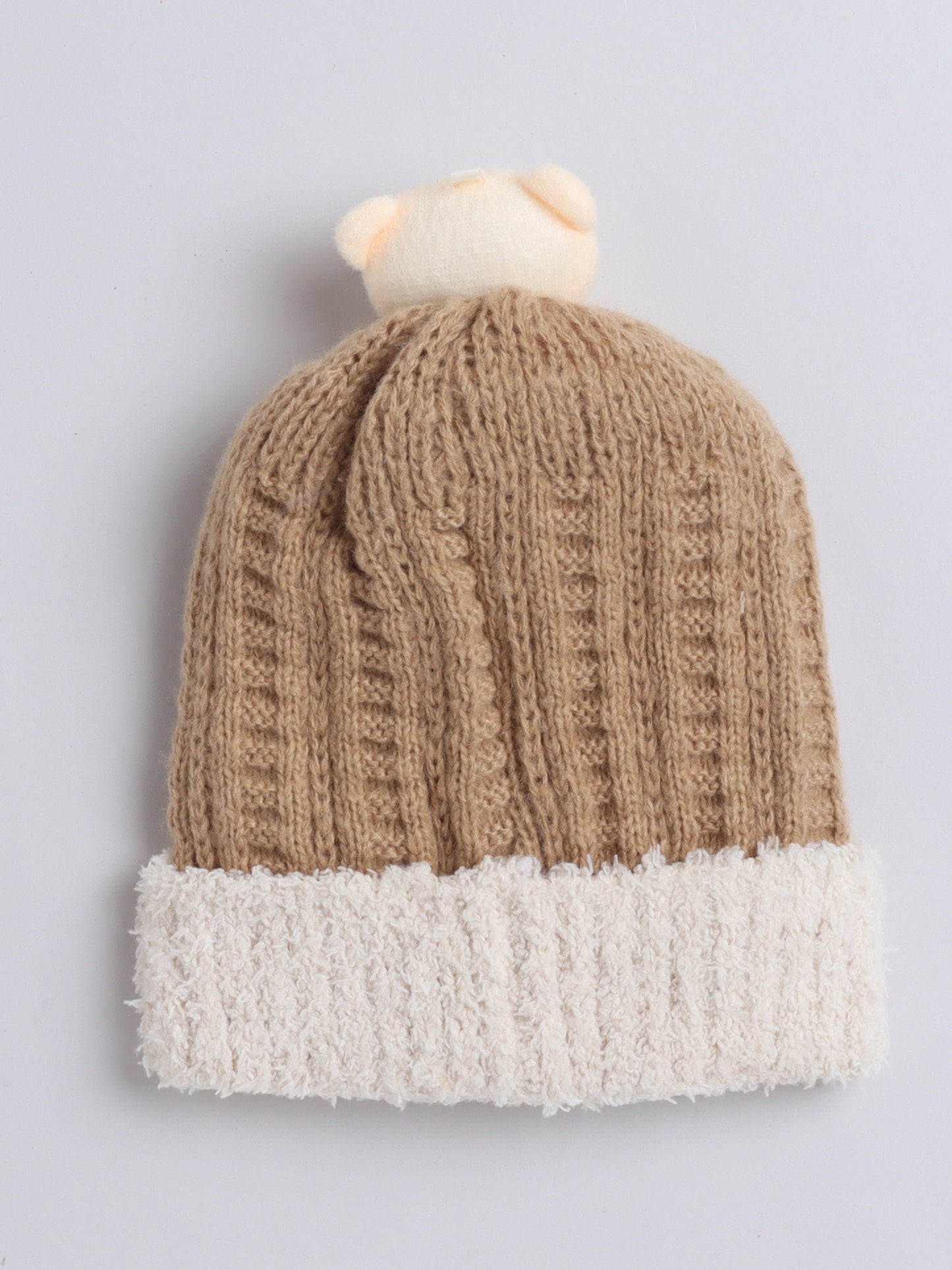 Kids Cute Bear Applique Woolen Cap Brown