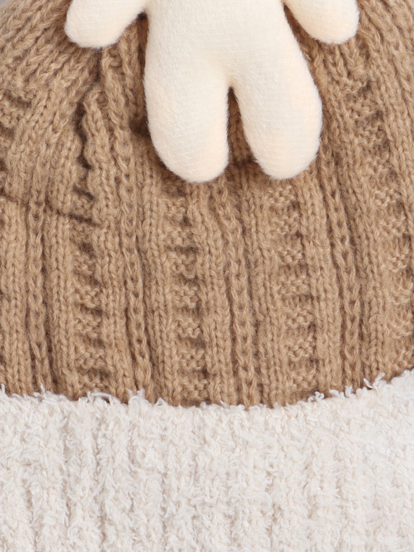 Kids Cute Bear Applique Woolen Cap Brown