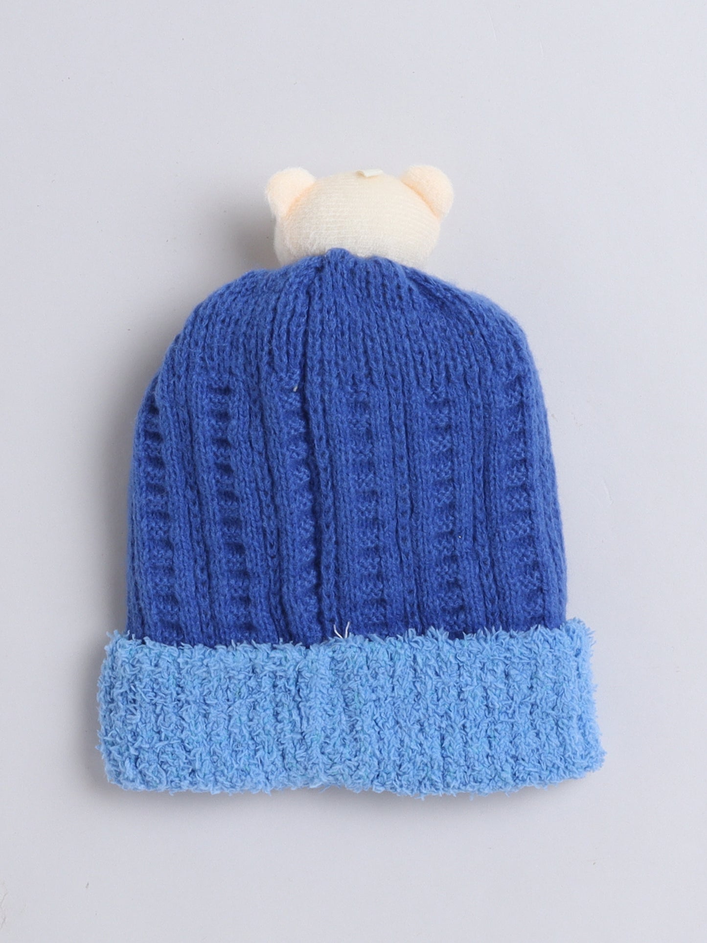 Kids Cute Bear Applique Woolen Cap Blue