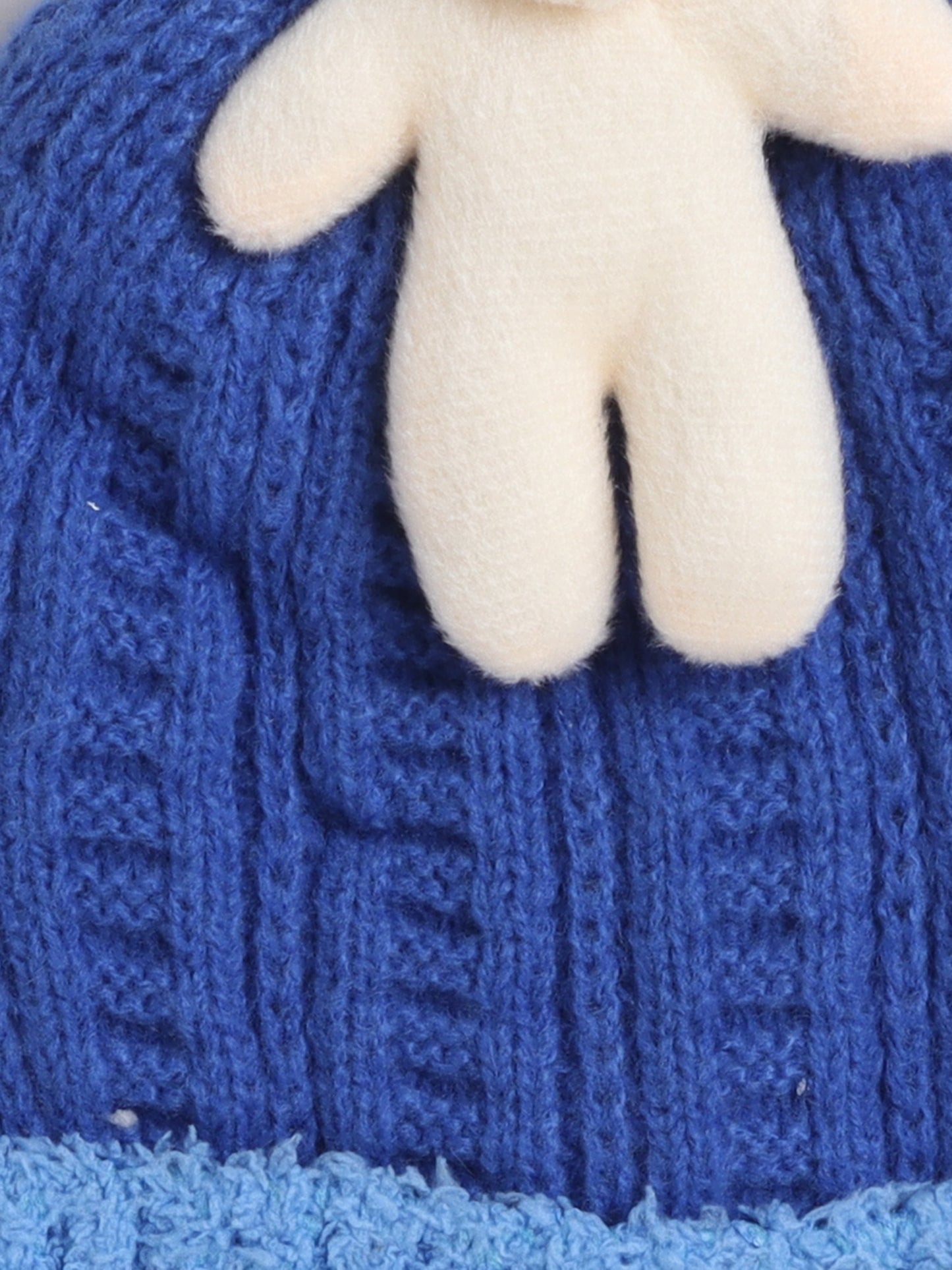 Kids Cute Bear Applique Woolen Cap Blue