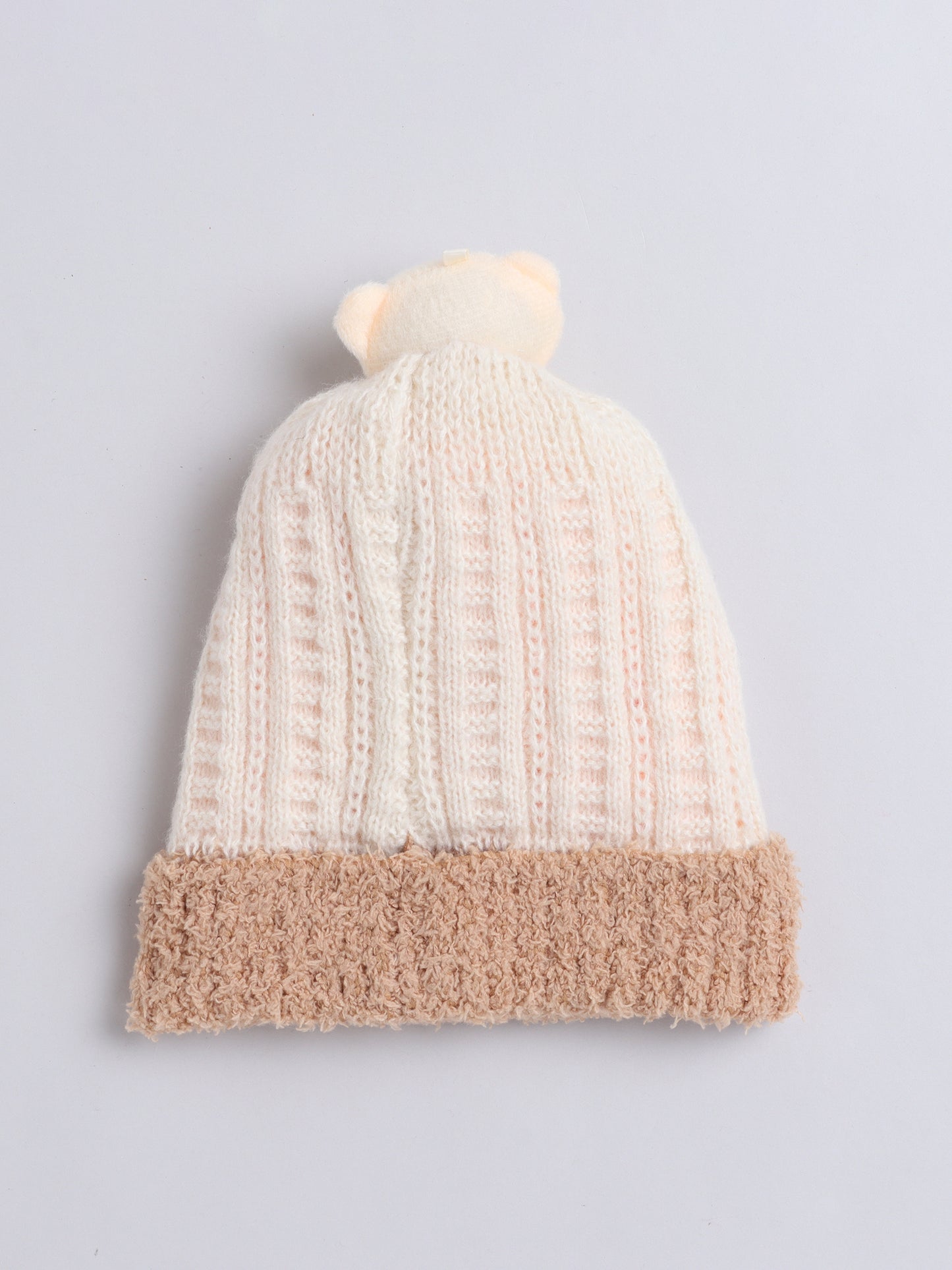 Kids Cute Bear Applique Woolen Cap Off White