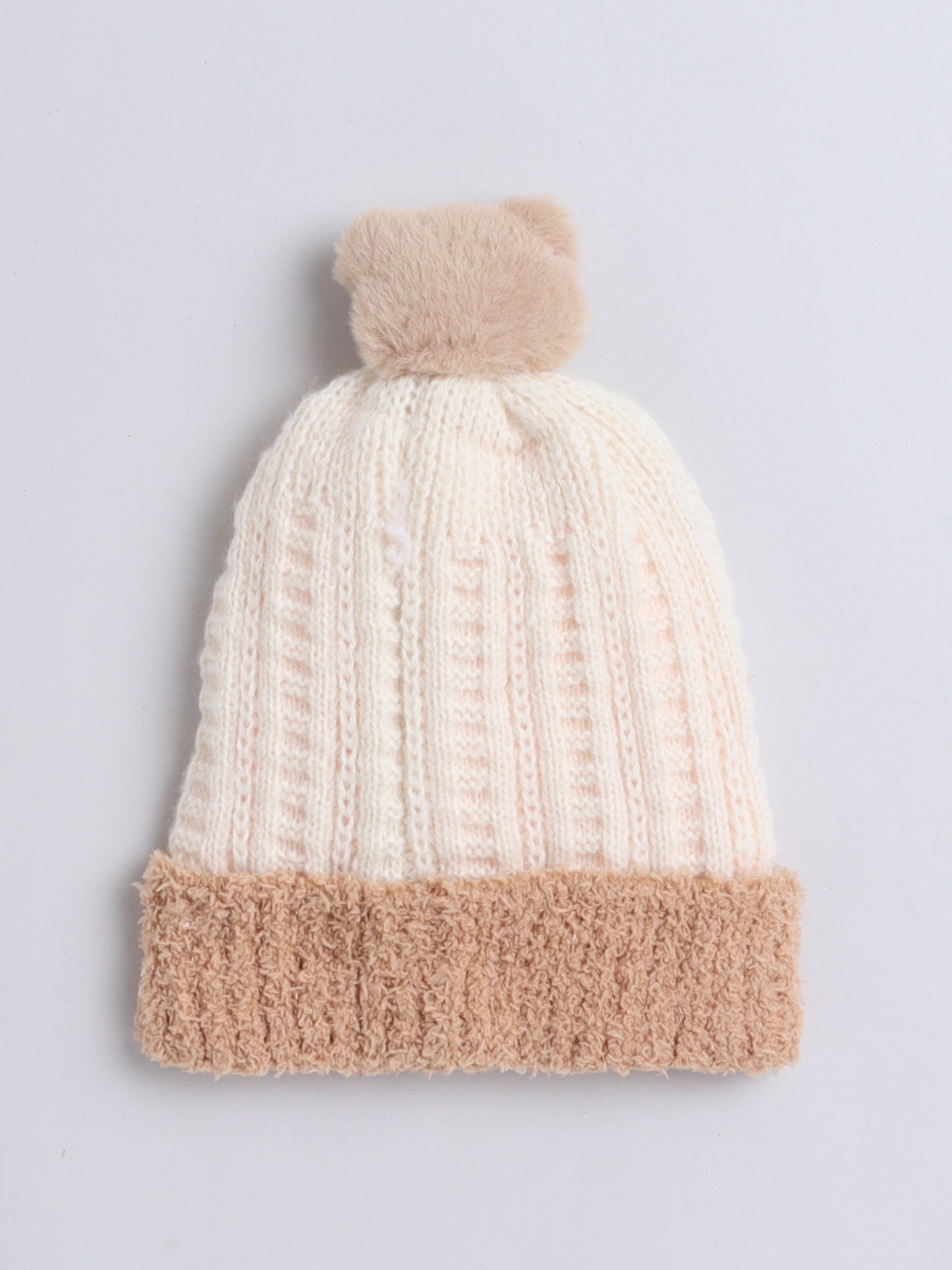 Kids Cute Bear Face Applique Woolen Cap Off White