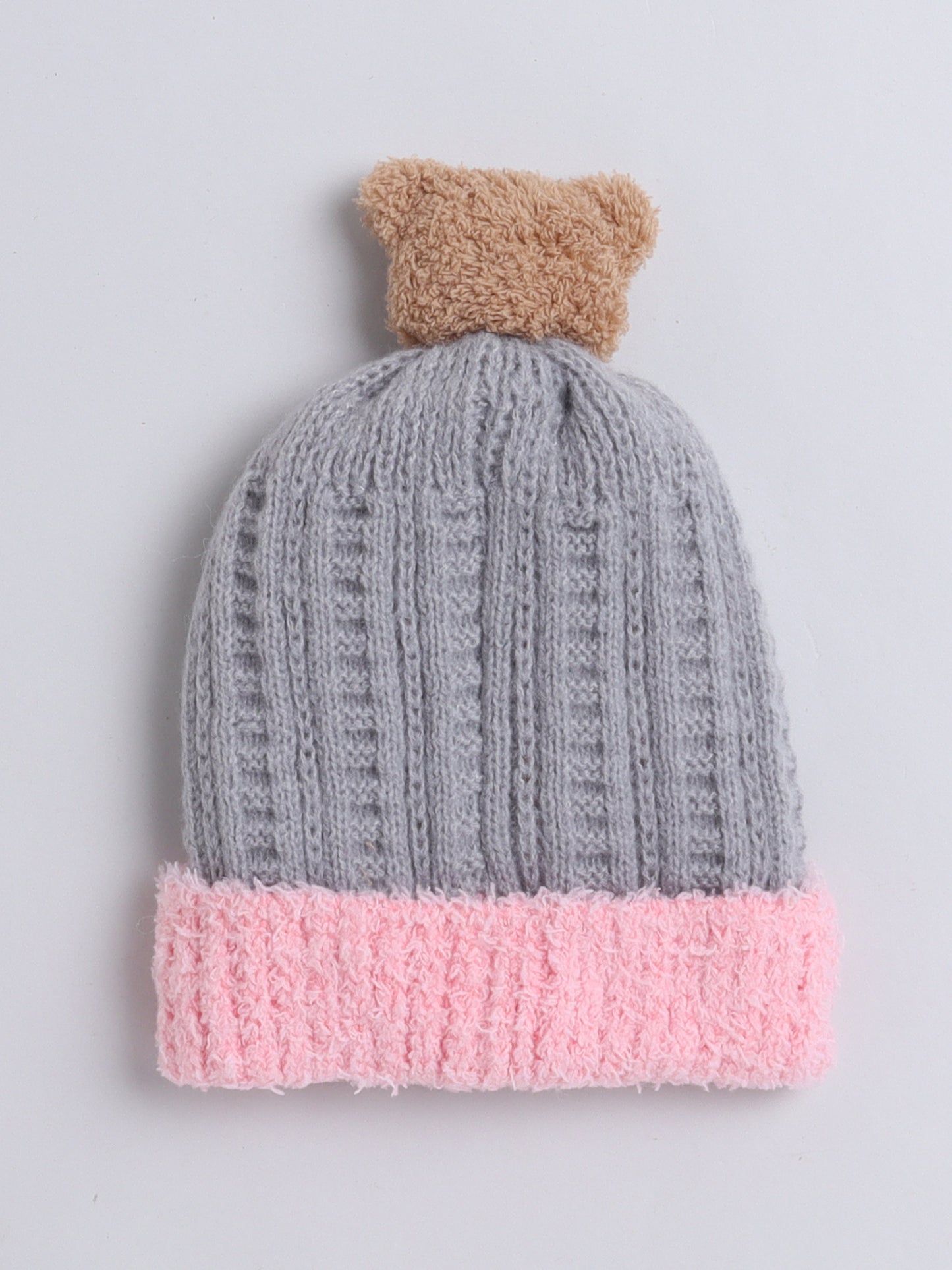 Kids Cute Bear Face Applique Woolen Cap Grey