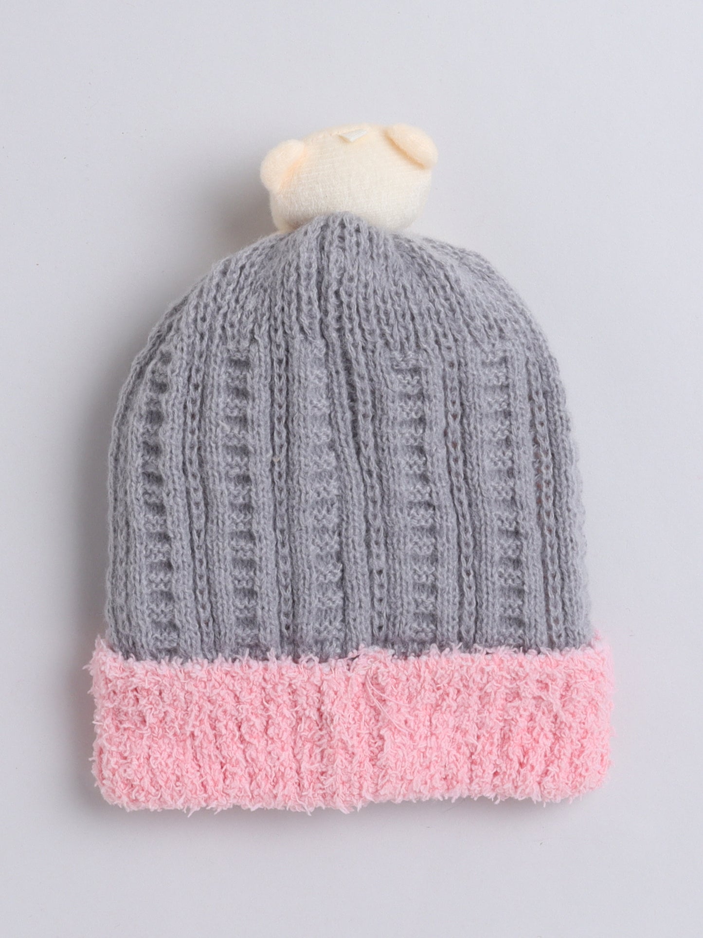 Kids Cute Bear Applique Woolen Cap Grey