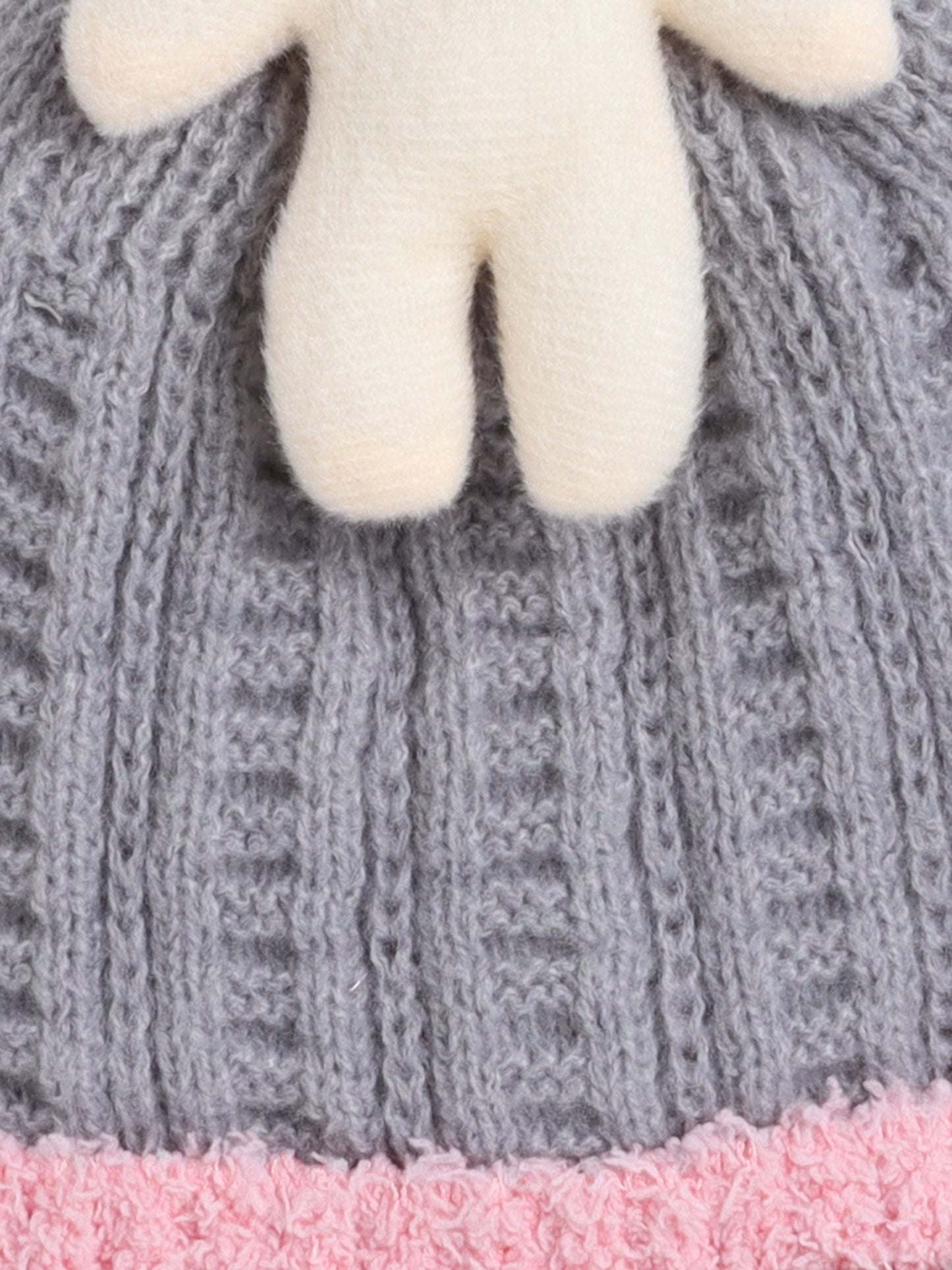 Kids Cute Bear Applique Woolen Cap Grey