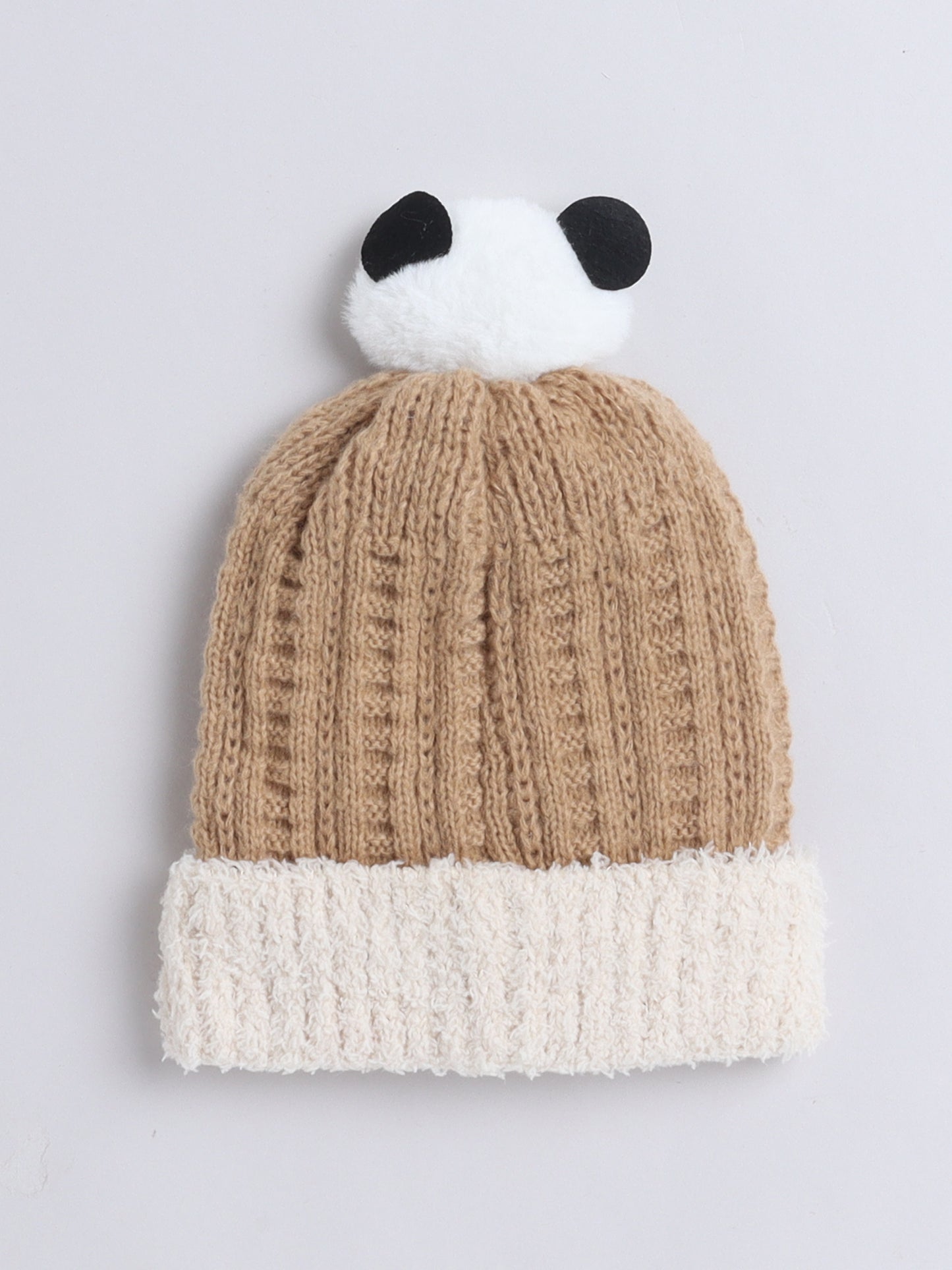 Kids Cute Panda Applique Woolen Cap Brown