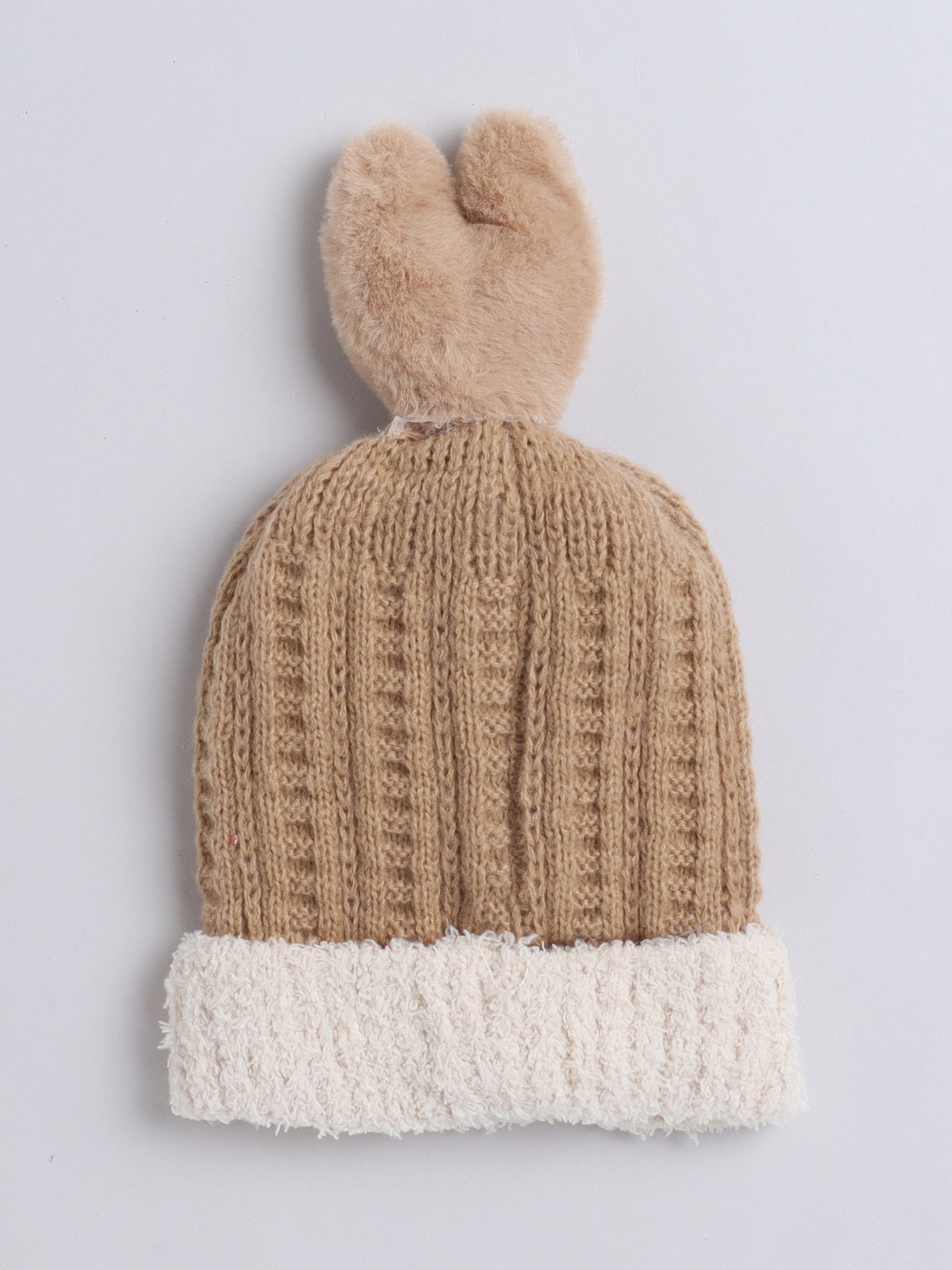 Kids Cute Bunny Ear Applique Woolen Cap Brown