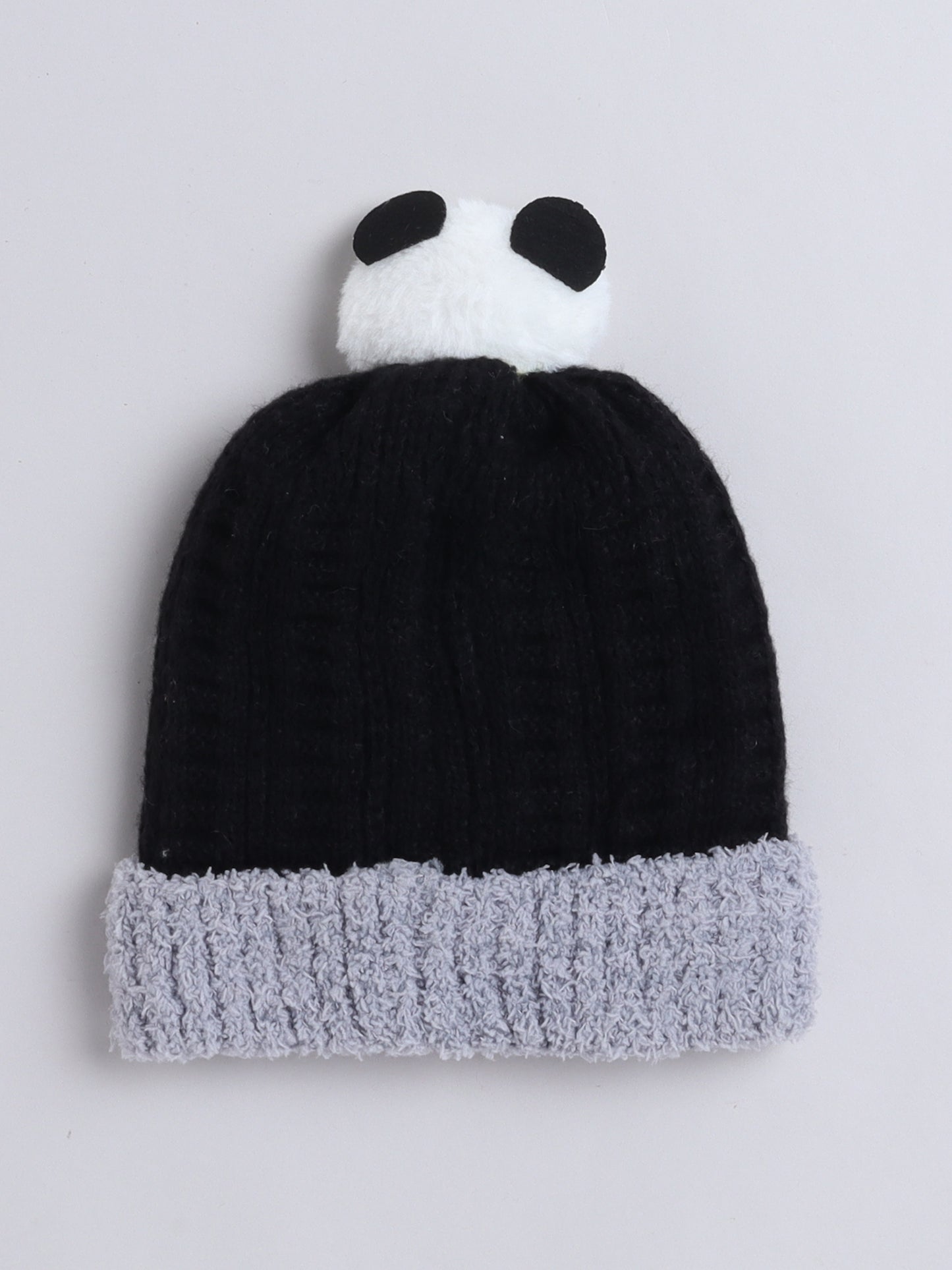 Kids Cute Panda Applique Woolen Cap Black