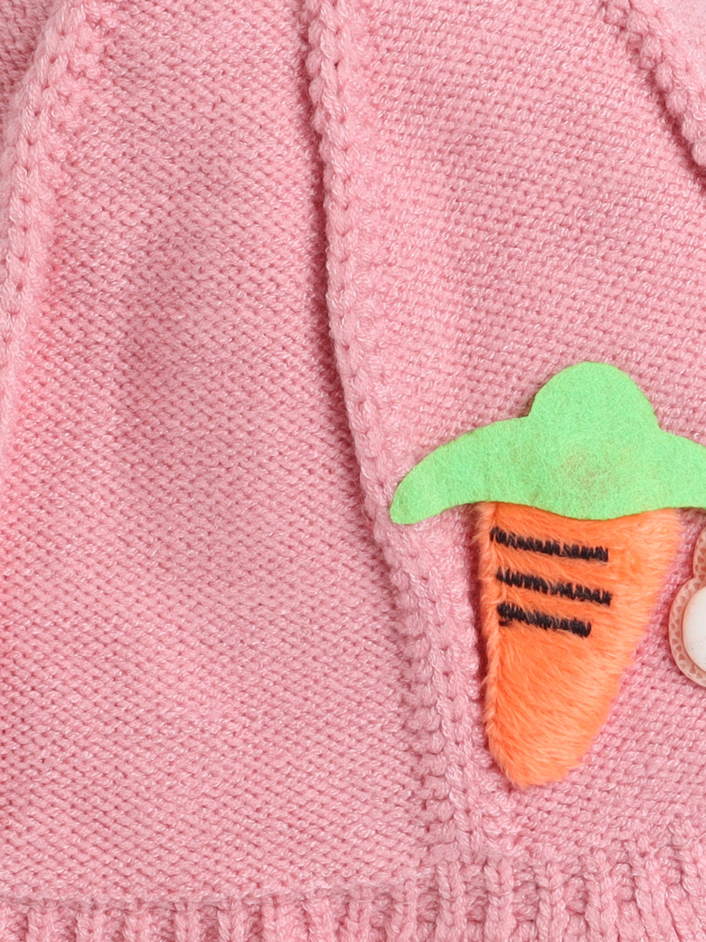 Kids Cute Carrot Applique Woolen Cap With Pom Pom Peach