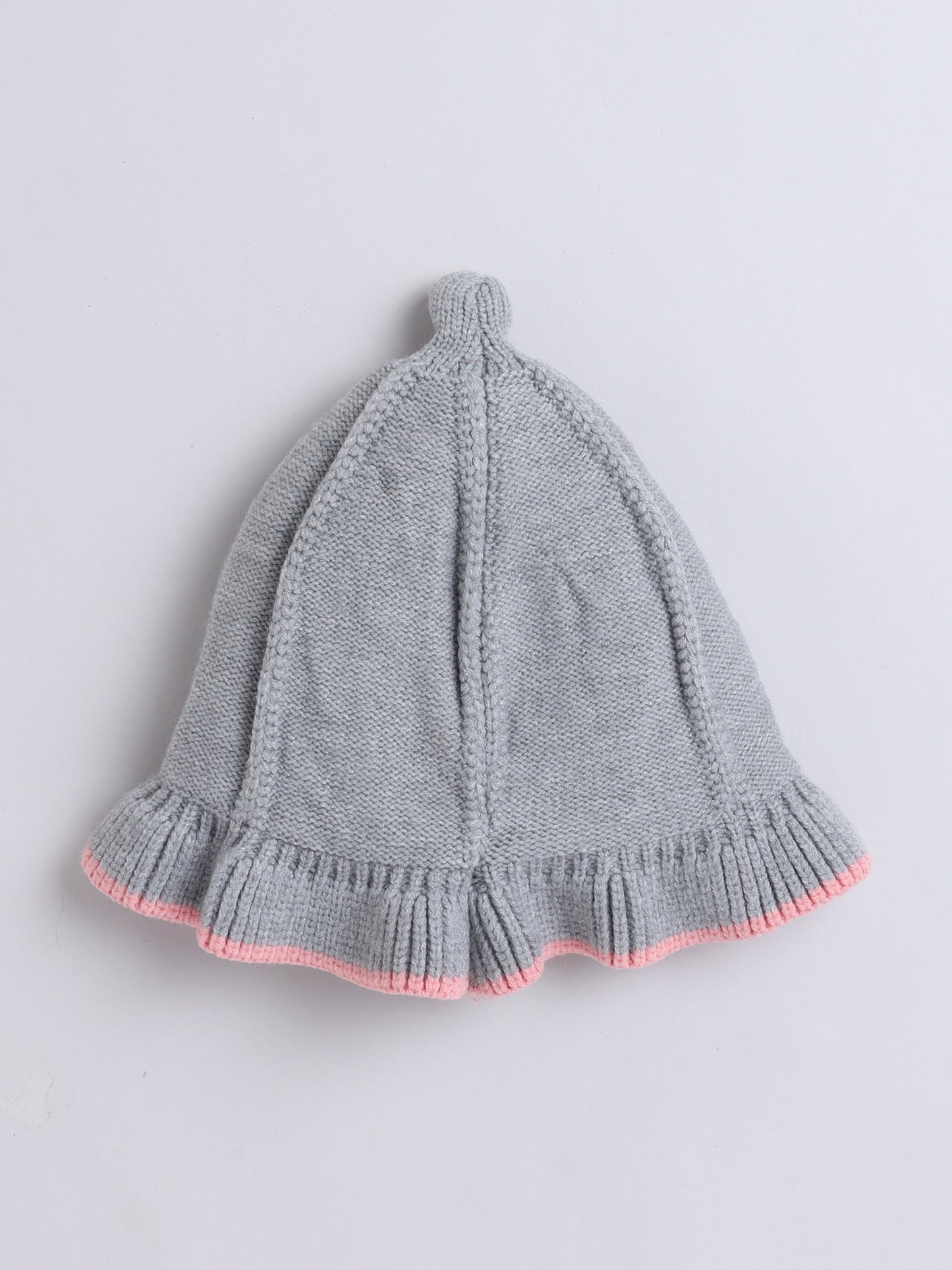 Kids Cute Carrot Applique Woolen Cap With Pom Pom Grey